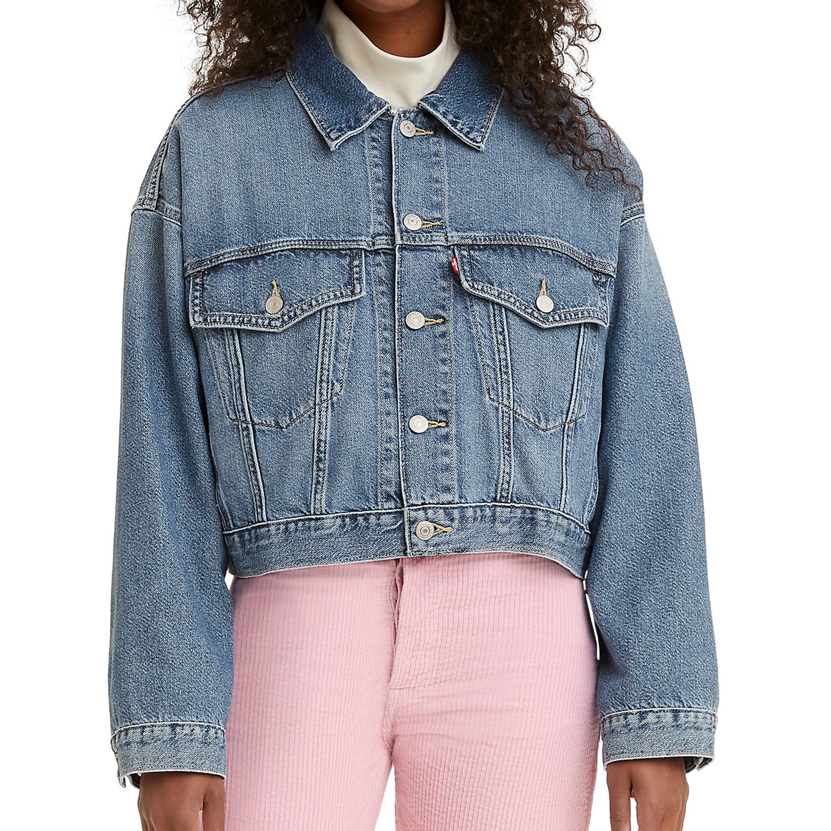 Levis Women Cropped Denim Trucker Jacket Blue Trucker