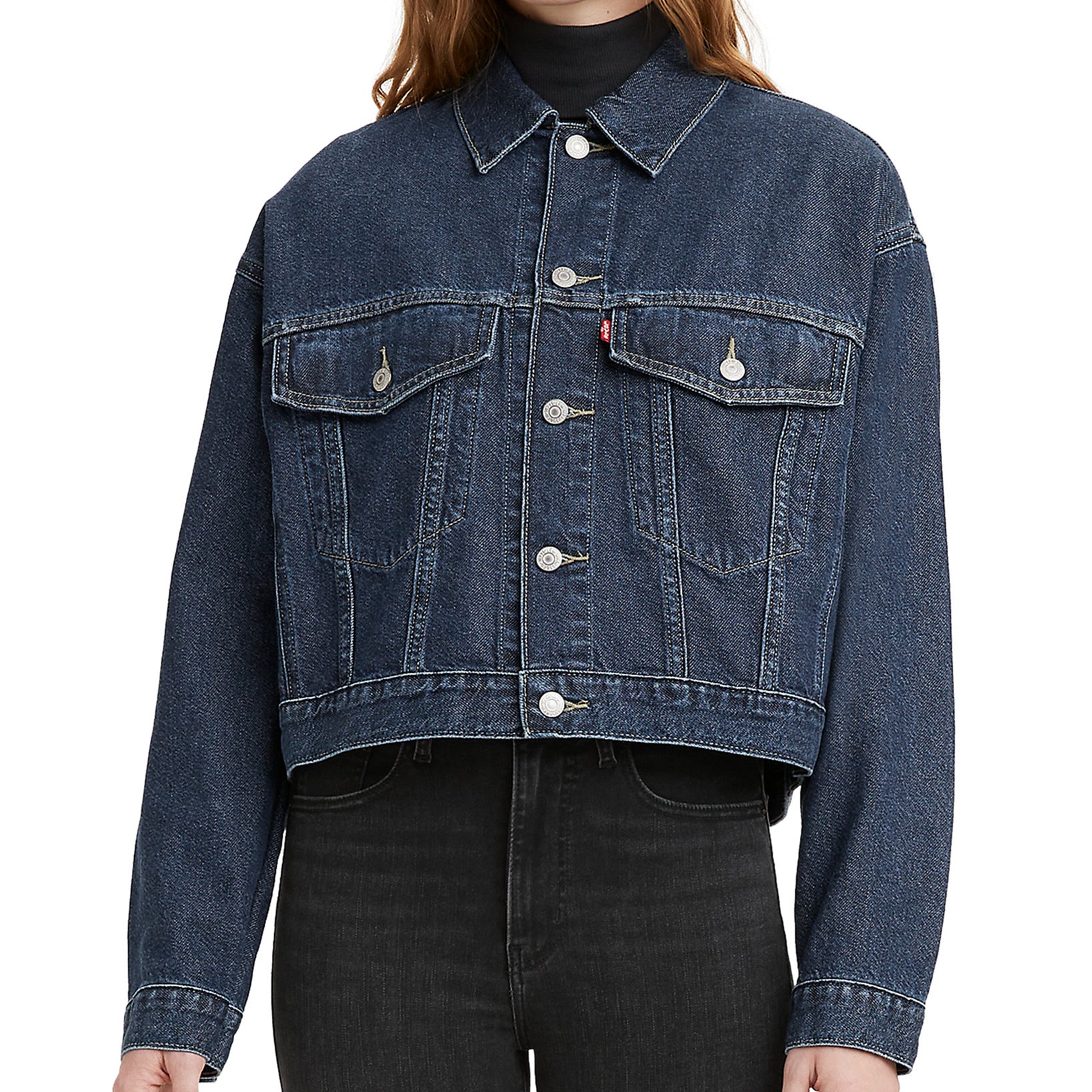 Levis Women Cropped Denim Trucker Jacket Ocean