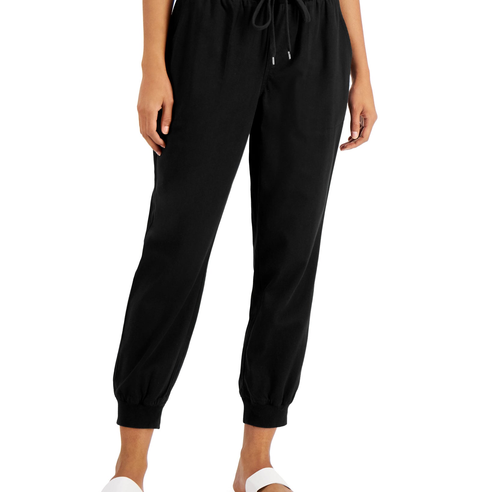 Style & Co Women Petite Crepe Jogger Pants Deep Black