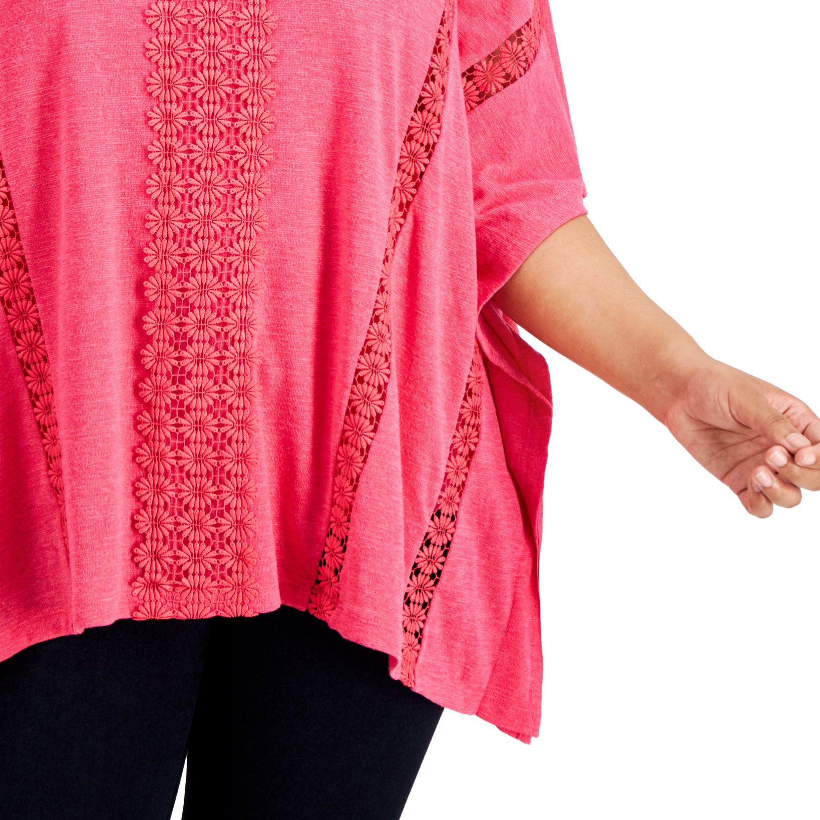 JM Collection Women Plus Crochet Trim Poncho Top