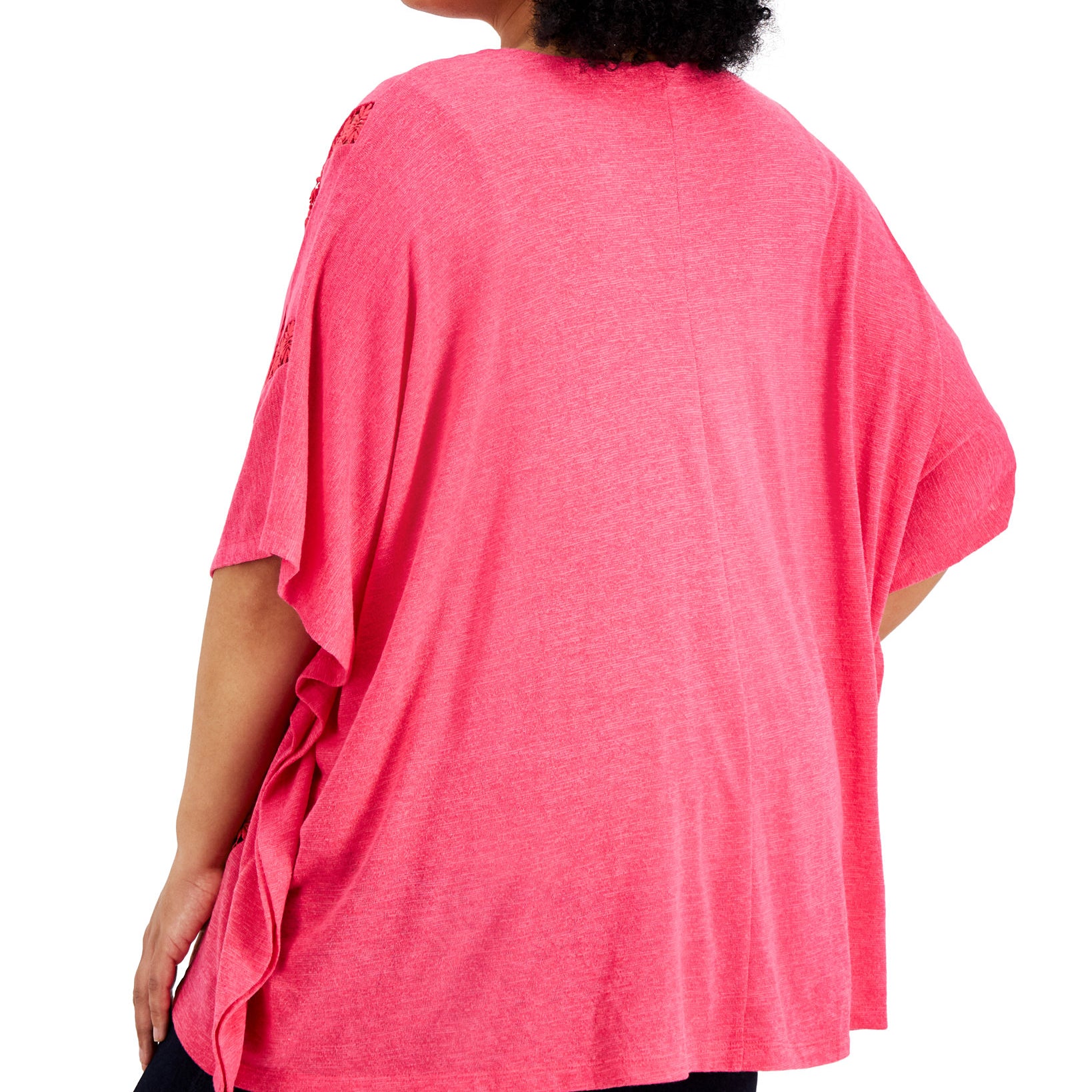 JM Collection Women Plus Crochet Trim Poncho Top