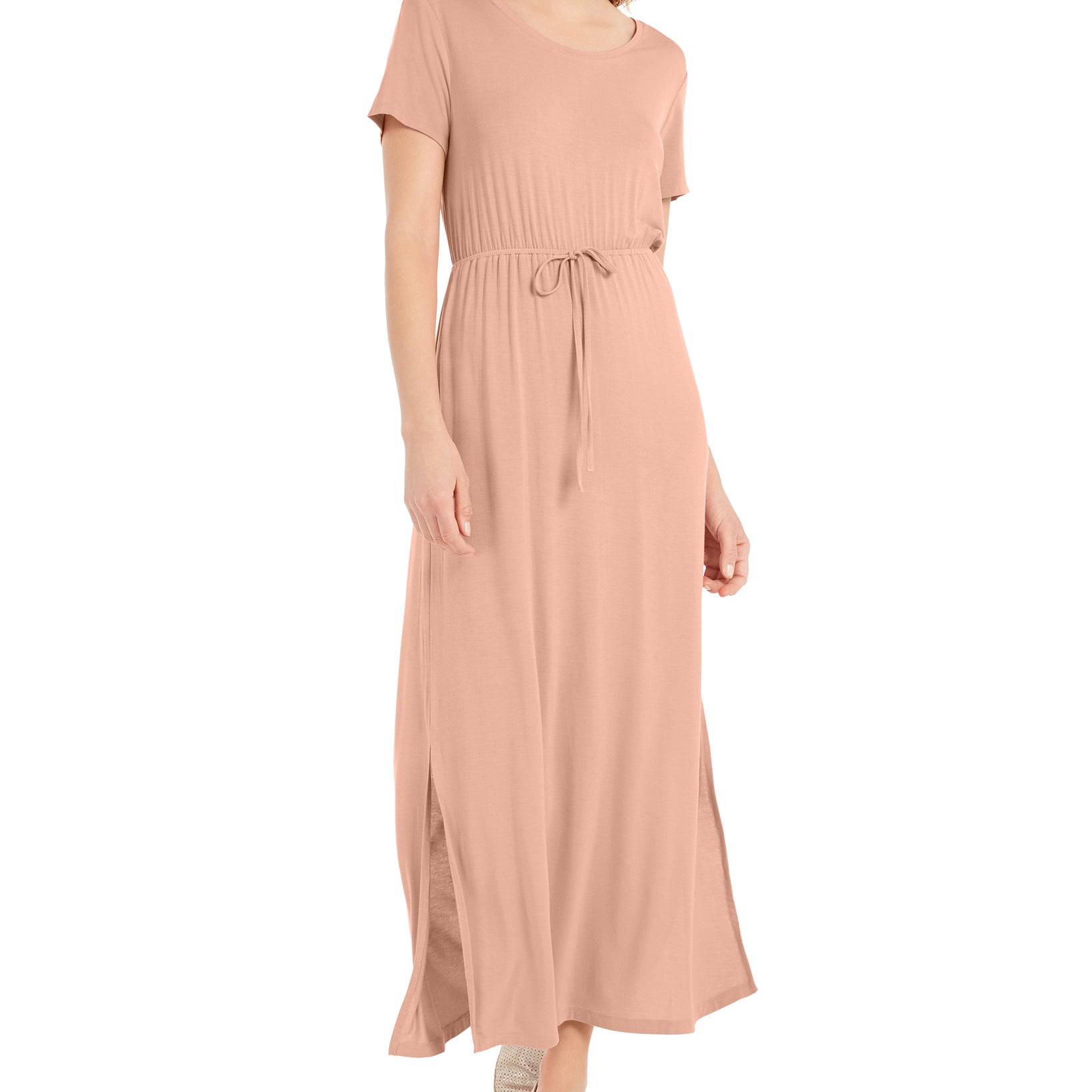 Style & Co Women Tie Waist Maxi Dress Peach Sherbet