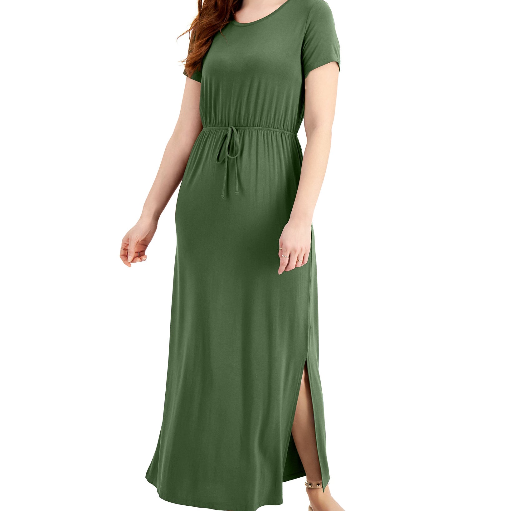 Style & Co Women Tie Waist Maxi Dress Vine Green