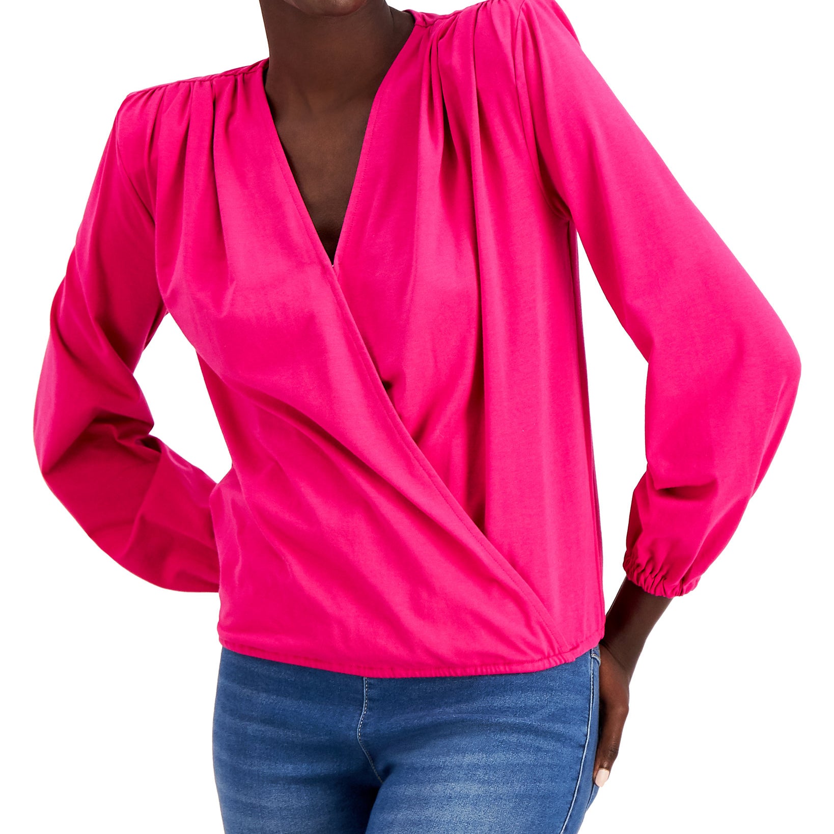 INC International Concepts Women Draped Surplice Top Pink Tutu