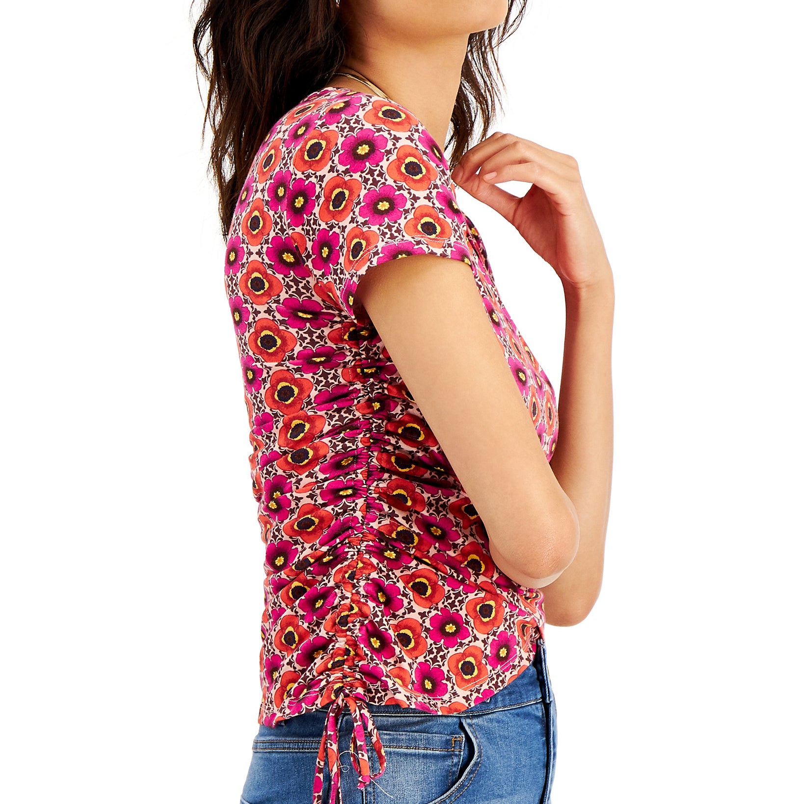 INC International Concepts Women Printed Surplice Side Tie T Shirt