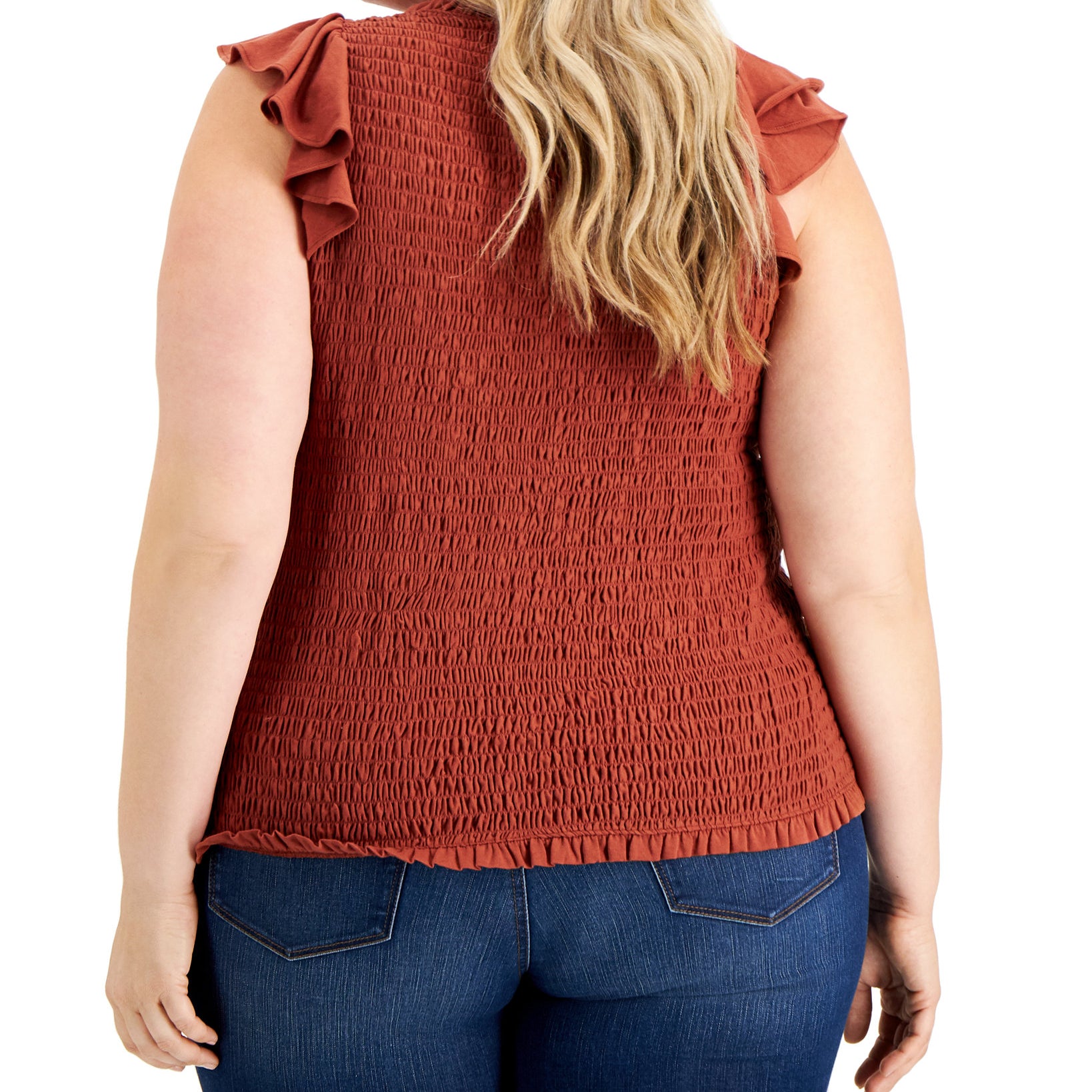 INC International Concepts Women Plus Ruffled Smocked Top