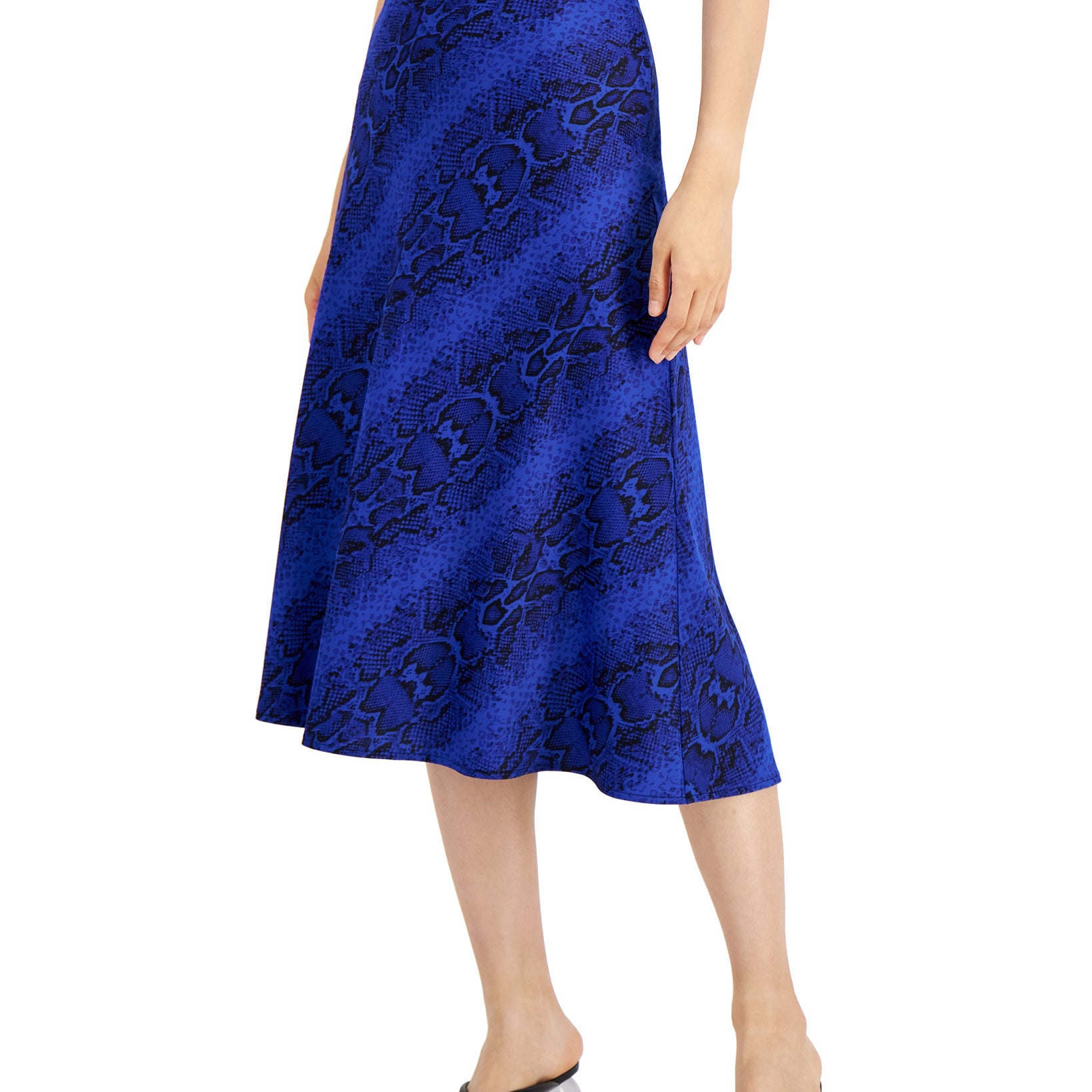 Bar III Women Snake Print Midi Skirt Ibiza Blue
