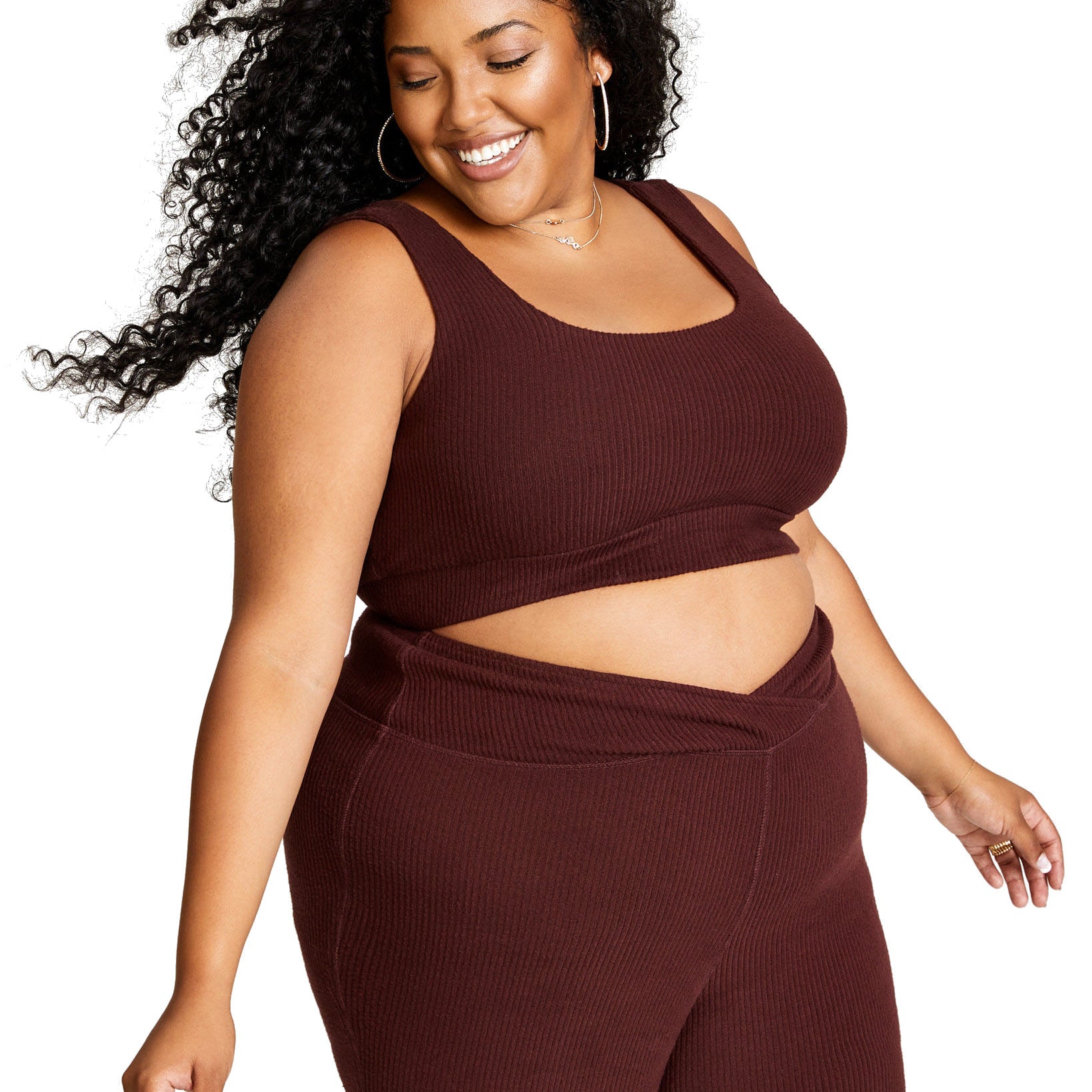 Nina Parker Women Plus Trendy Hacci Ribbed Bralette Bitter Chocolate