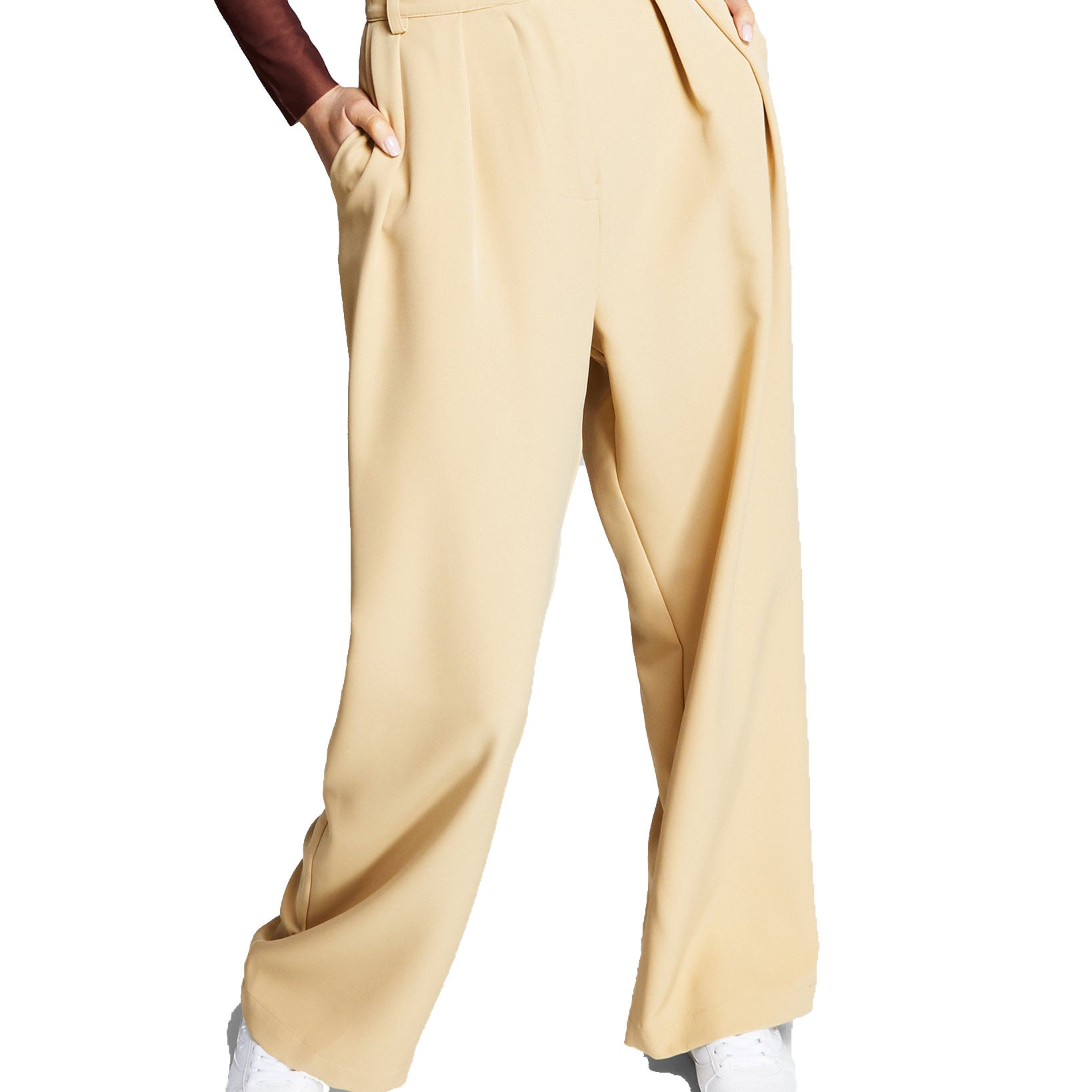 And Now This Women High Rise Wide Leg Pants Camel Brown