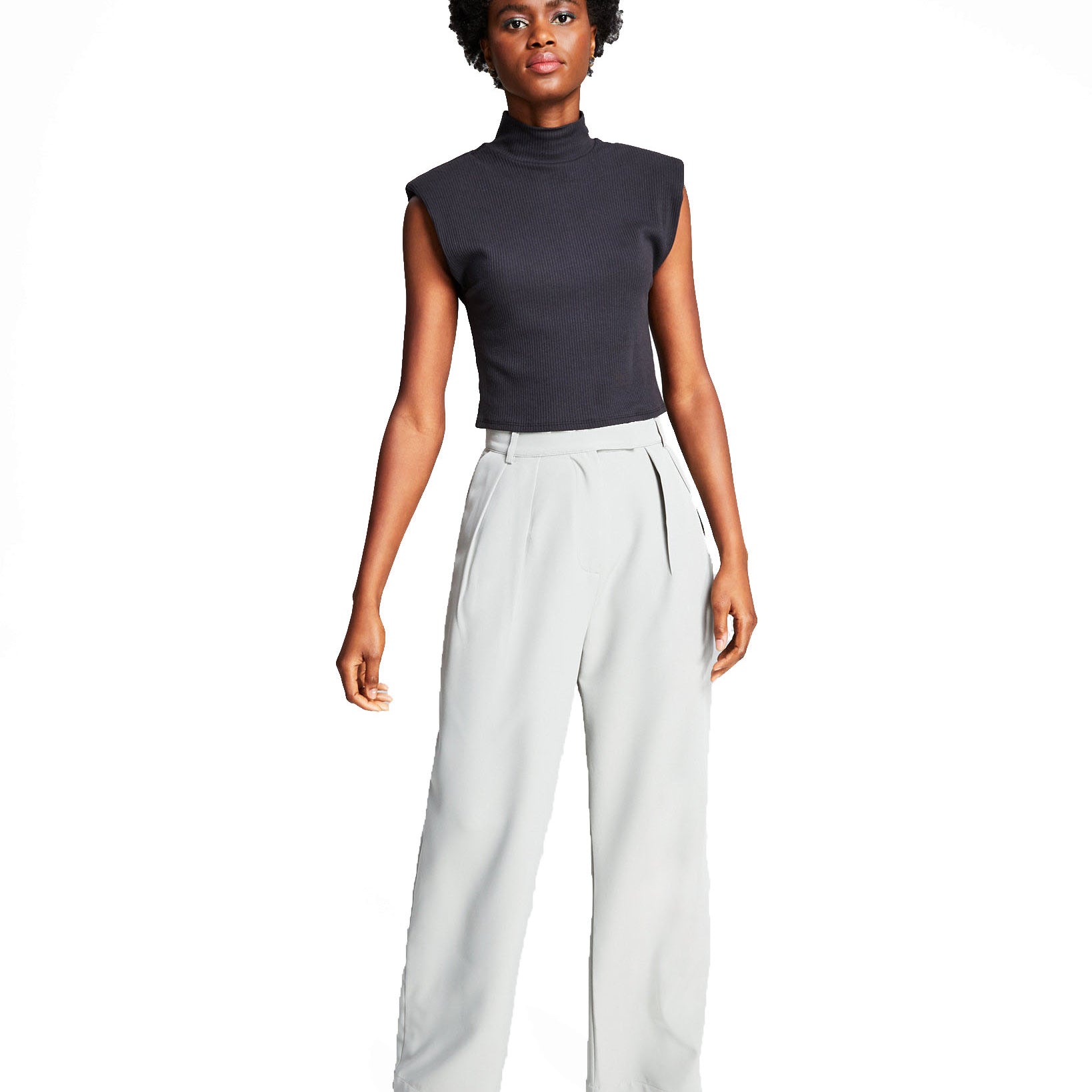And Now This Women High Rise Wide Leg Pants Slate Grey