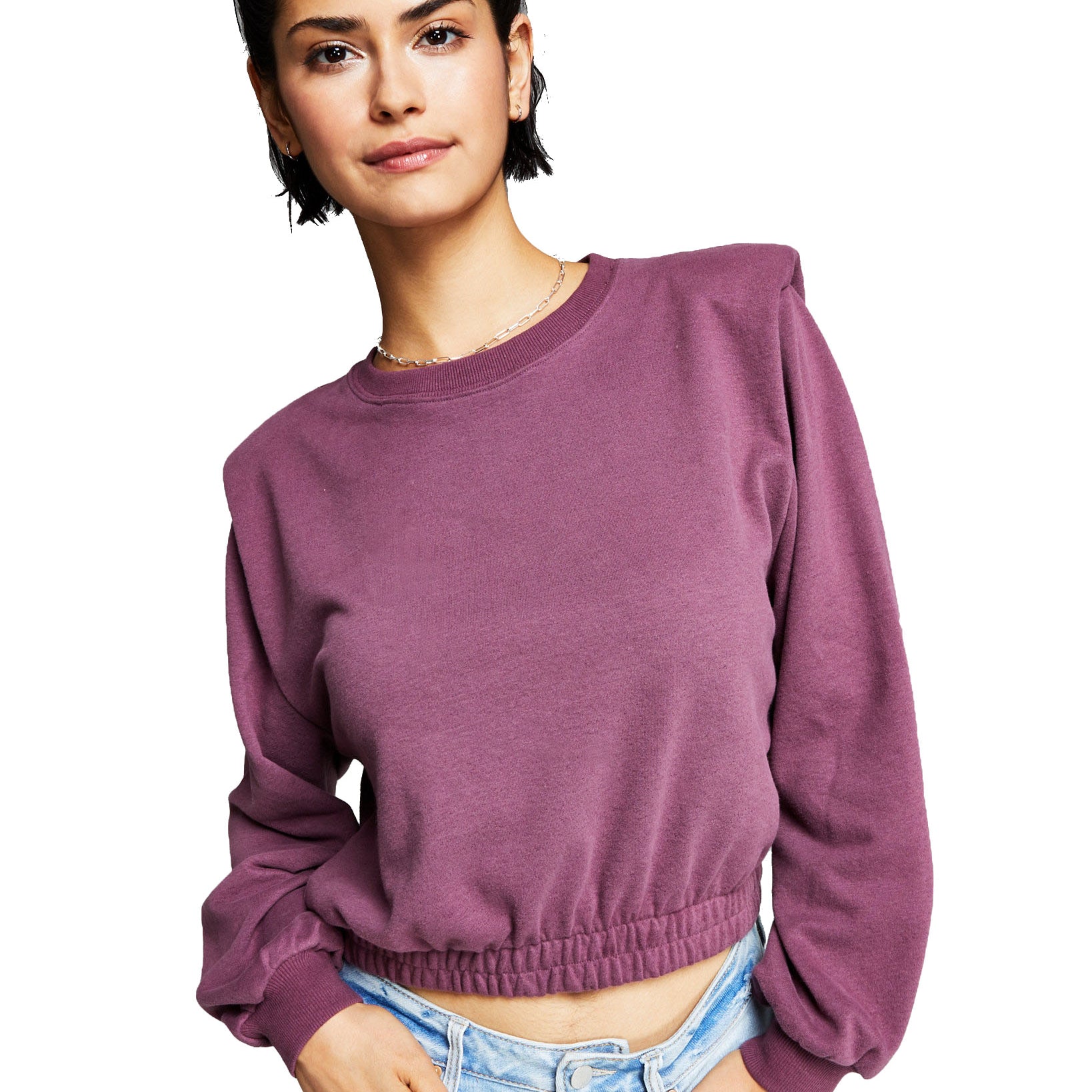 And Now This Women Shoulder Pad Sweatshirt Plum