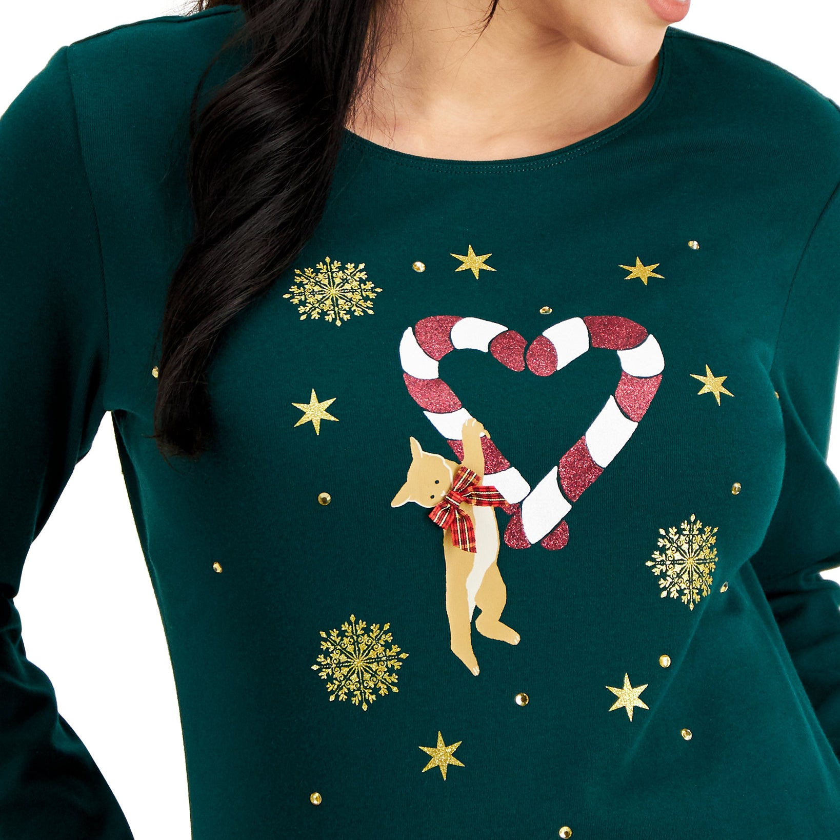 Karen Scott Women Petite Cotton Holiday Top