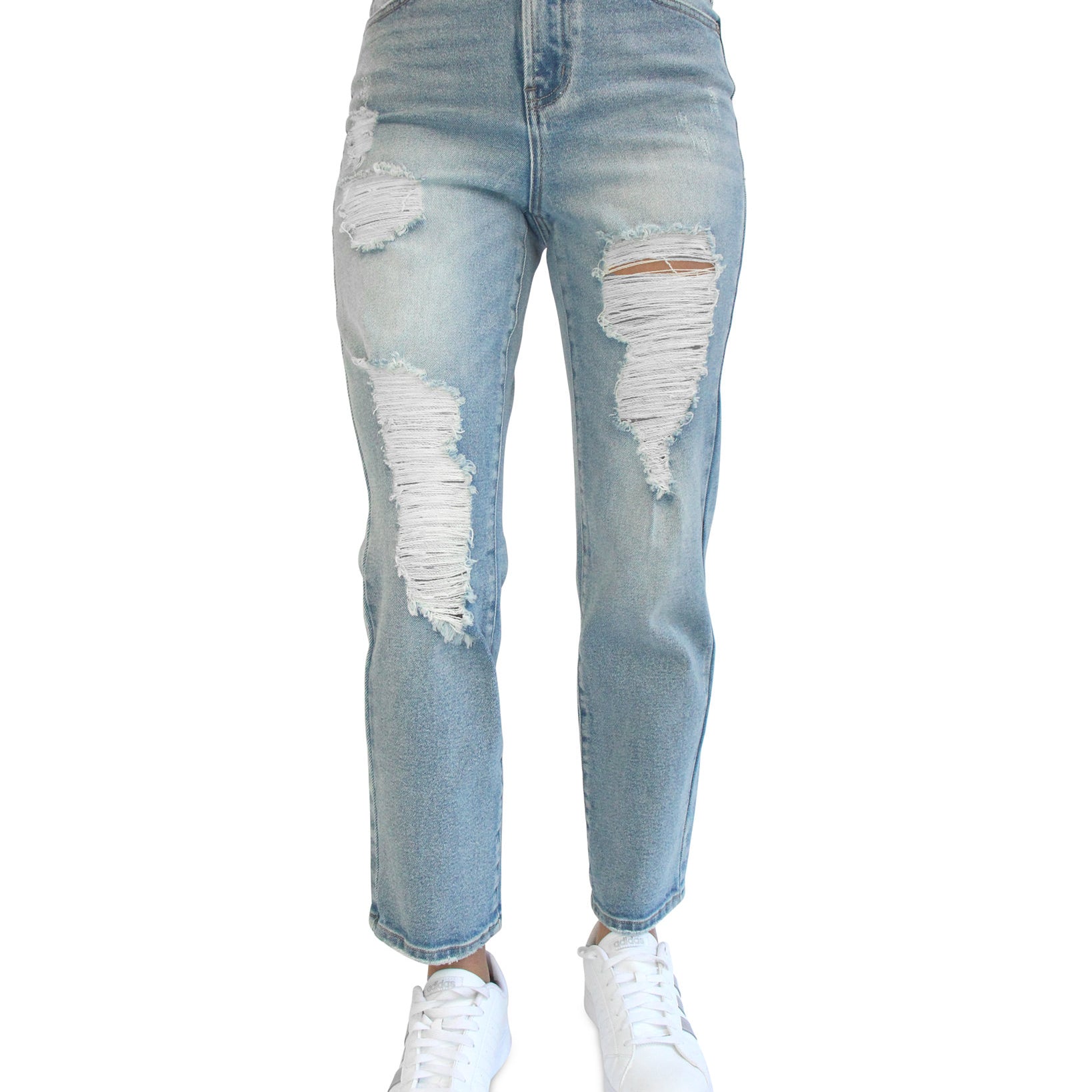 Almost Famous Women Ripped Dad Jeans Light Wash