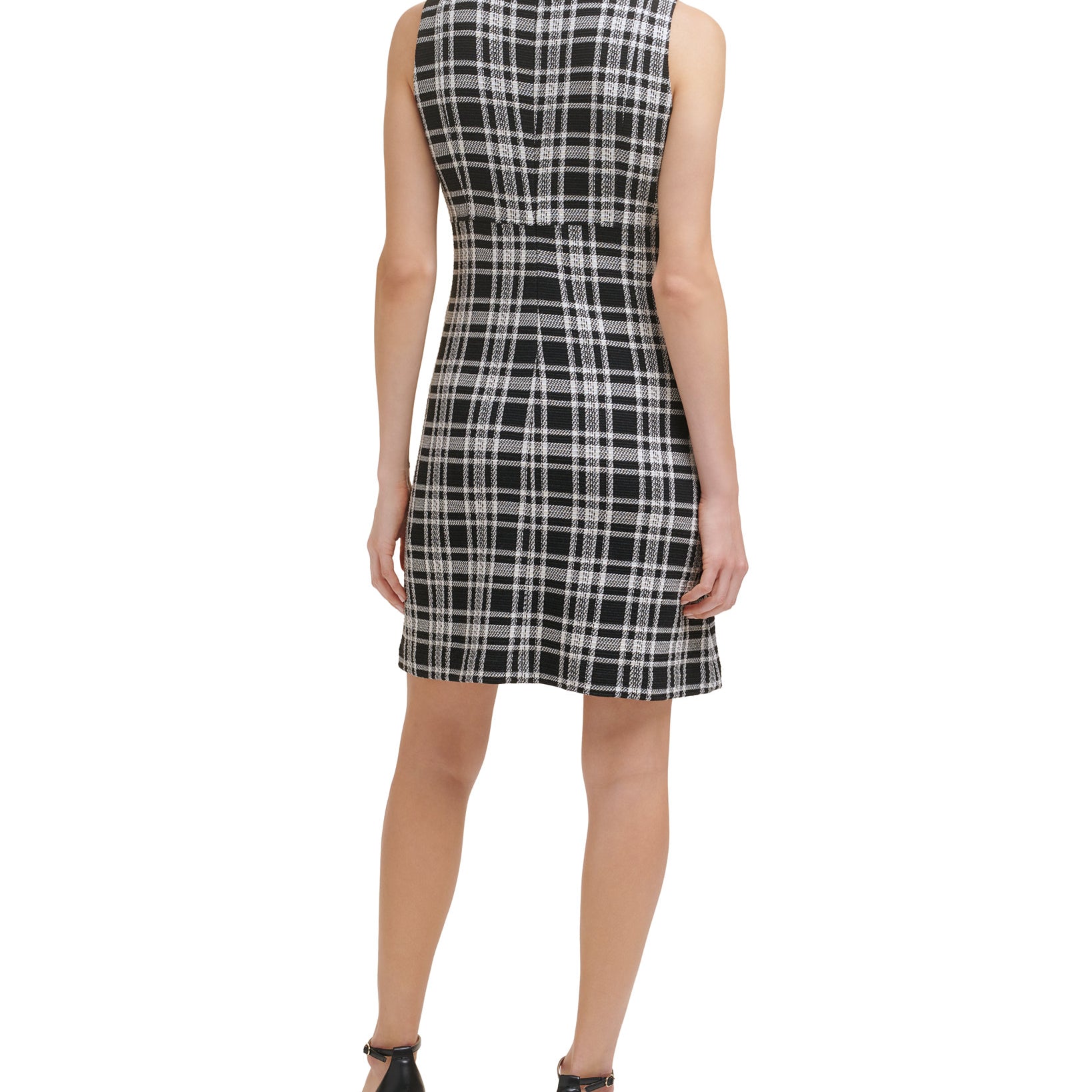 Tommy Hilfiger Womens Petite Textured Knit Plaid A Line Dress