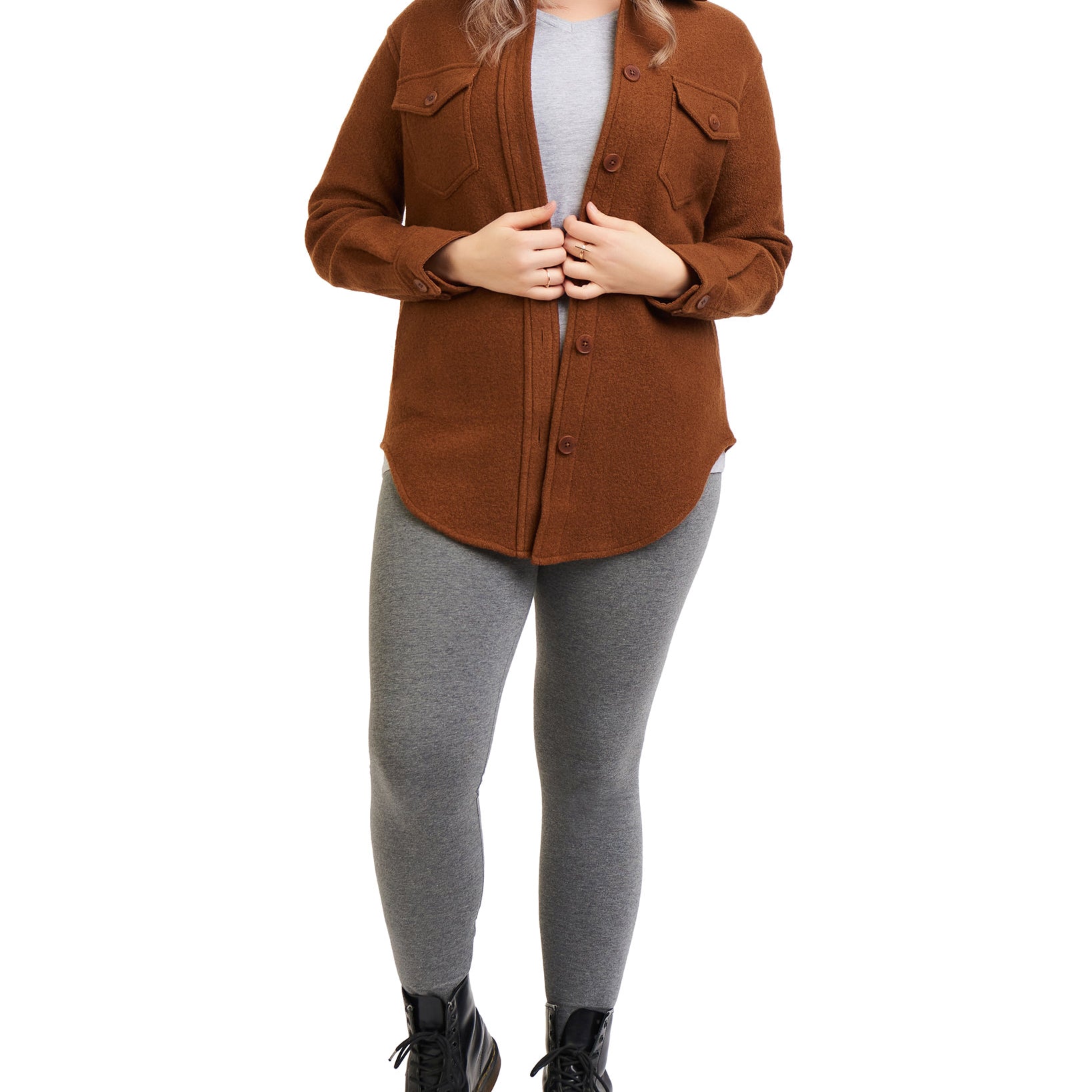 Black Tape Women Plus Trendy Button Up Shirt Jacket Dark Camel
