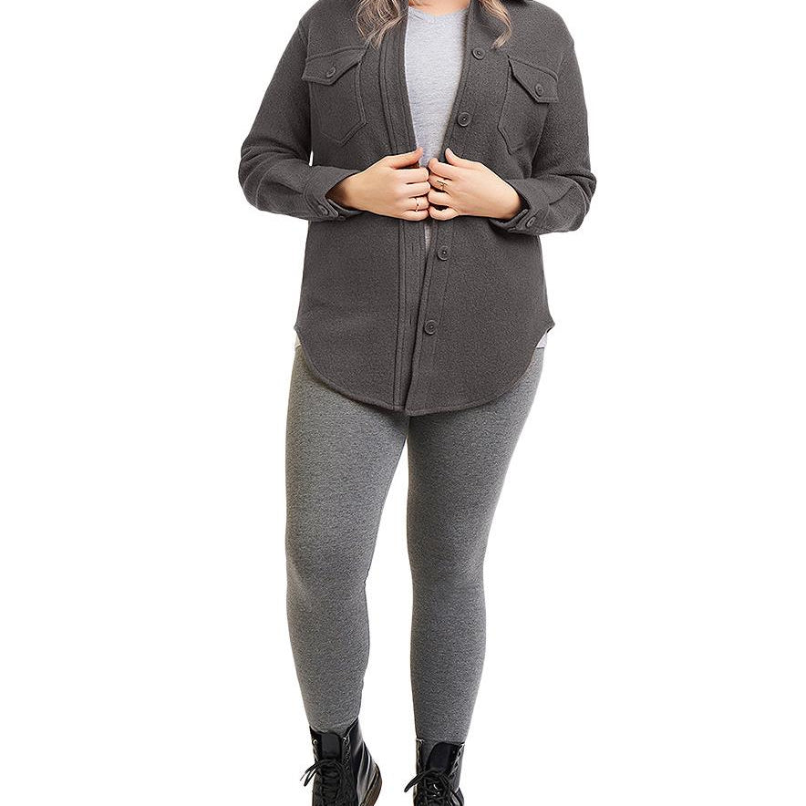 Black Tape Women Plus Trendy Button Up Shirt Jacket Heather Black Charcoal