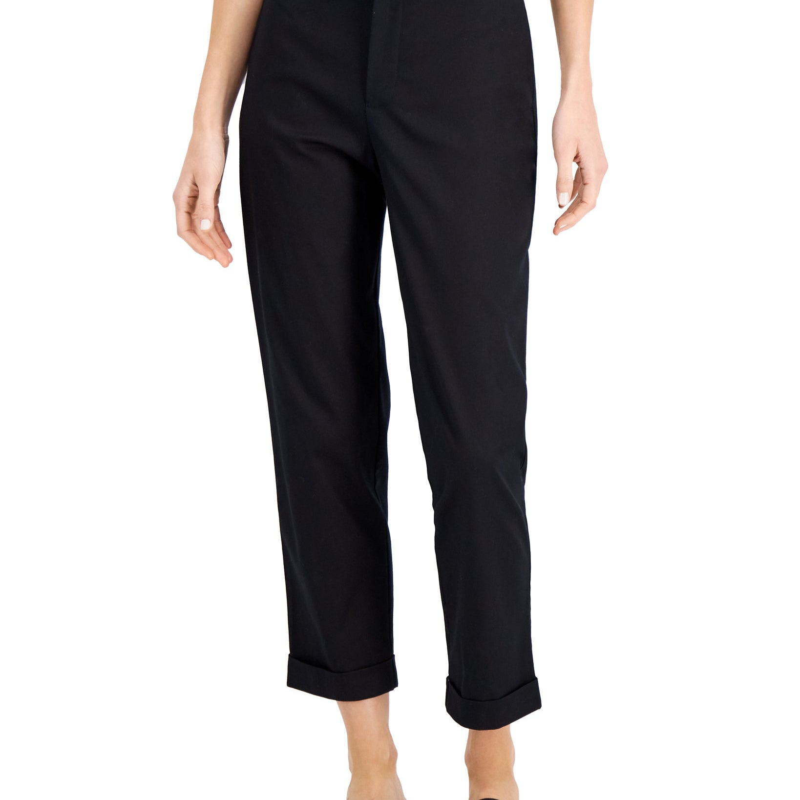 Charter Club Womens Petite Cuffed Ankle Pants Deep Black