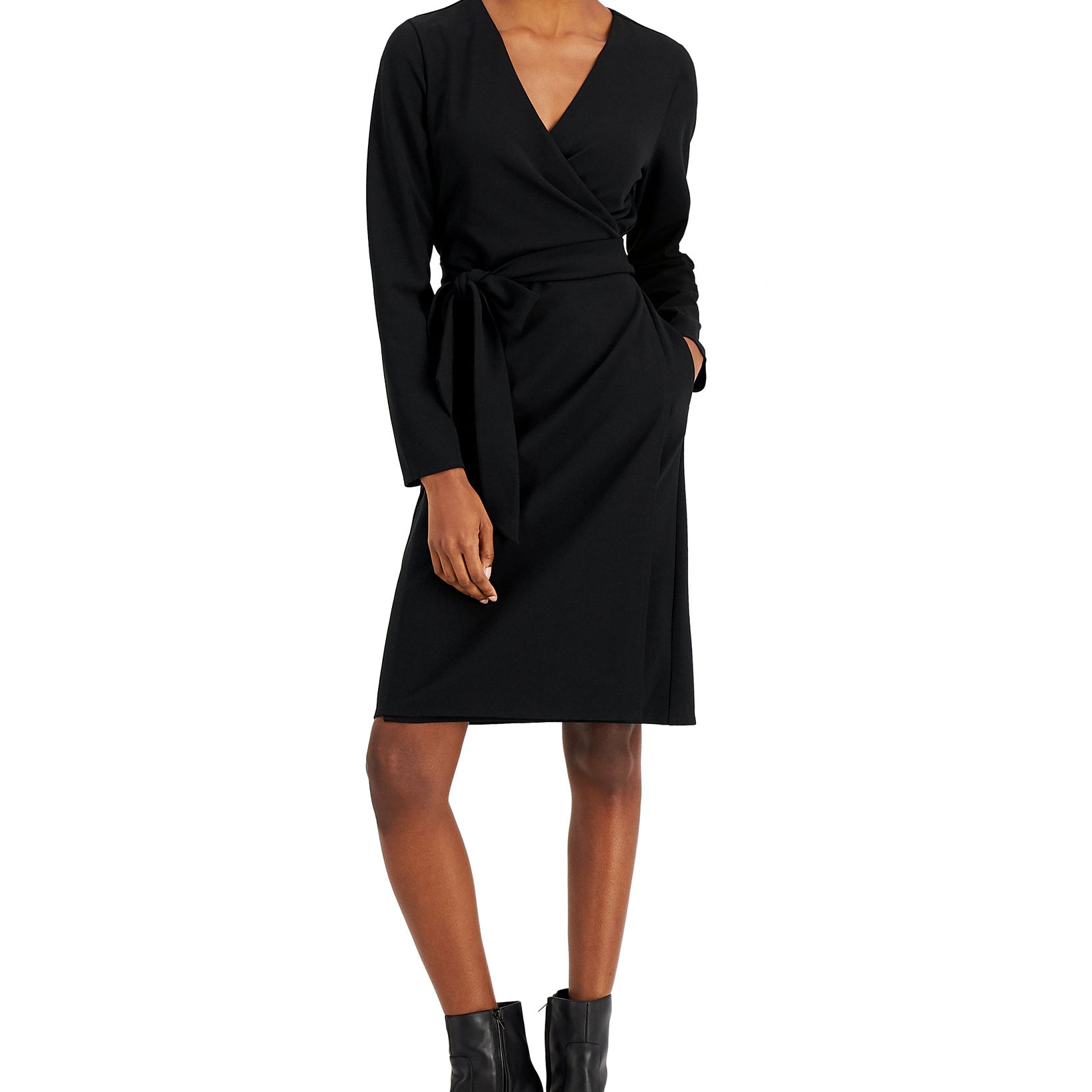 Alfani Women Petite Belted Wrap Dress Deep Black