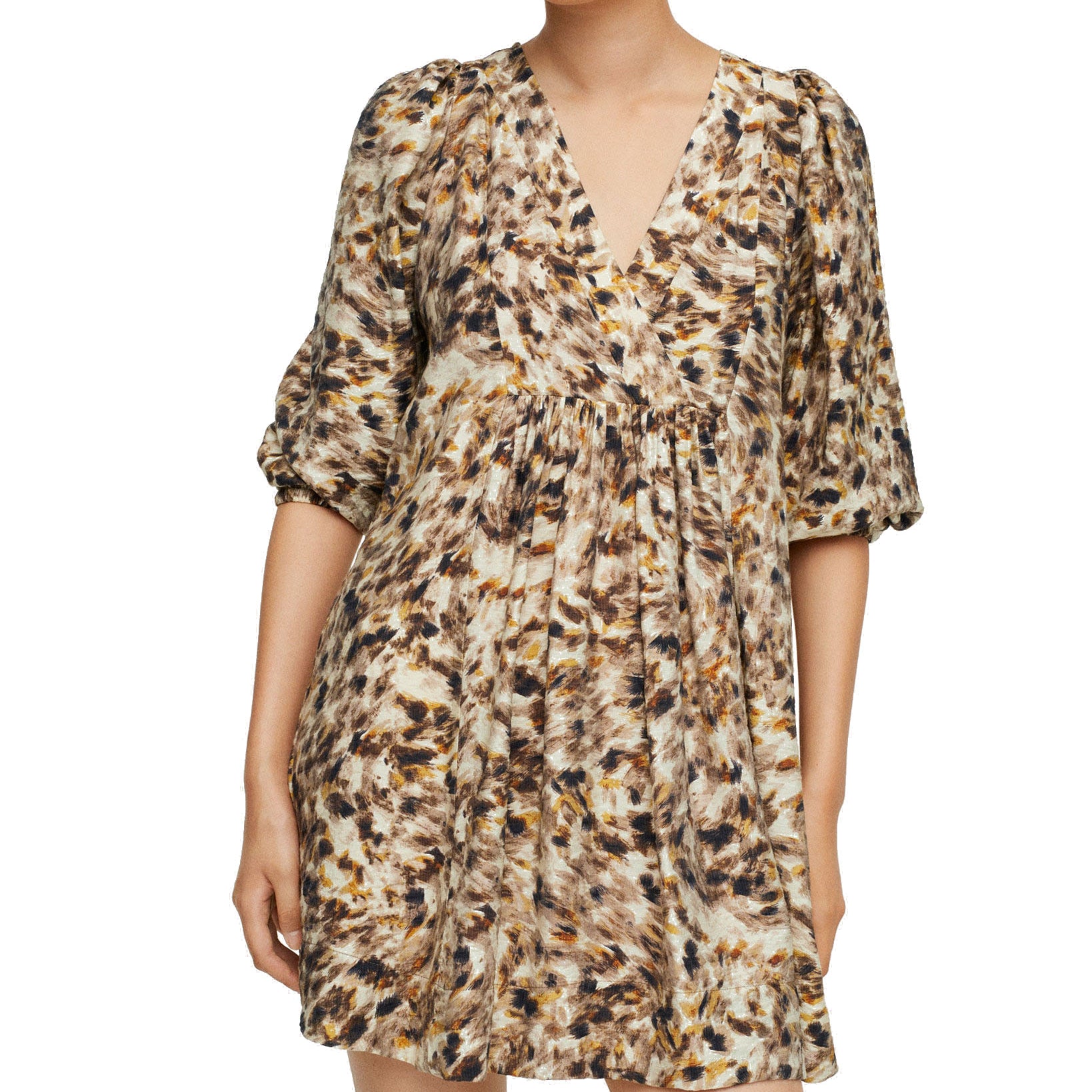 MANGO Women Printed Short Dress Brown