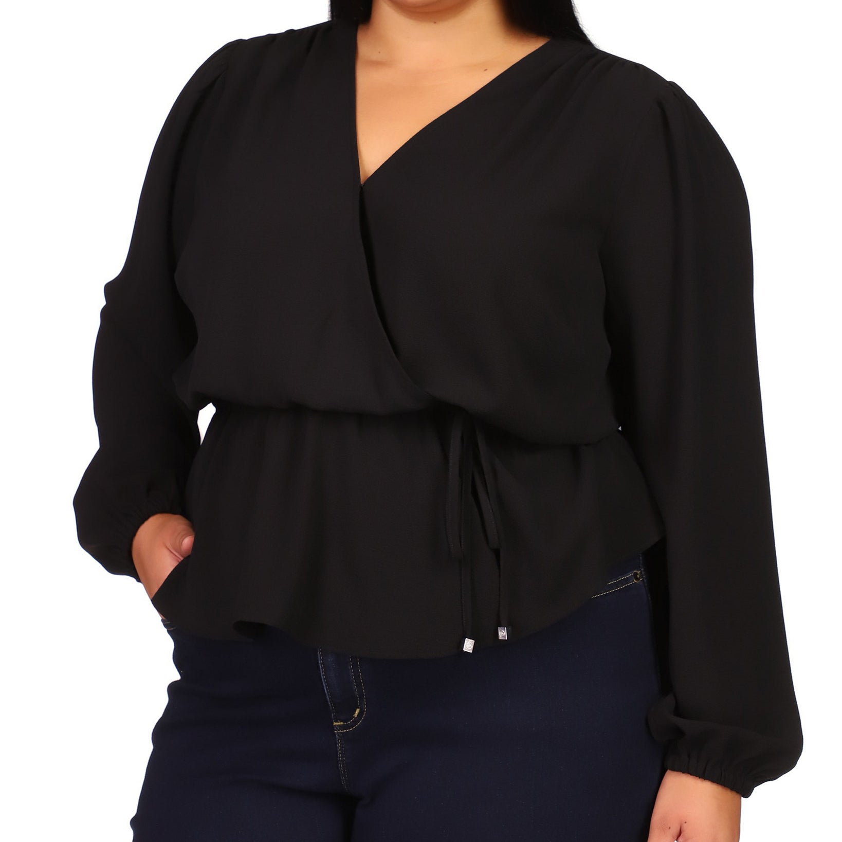 MICHAEL Michael Kors Women Plus Plus Size Wrap Top Black