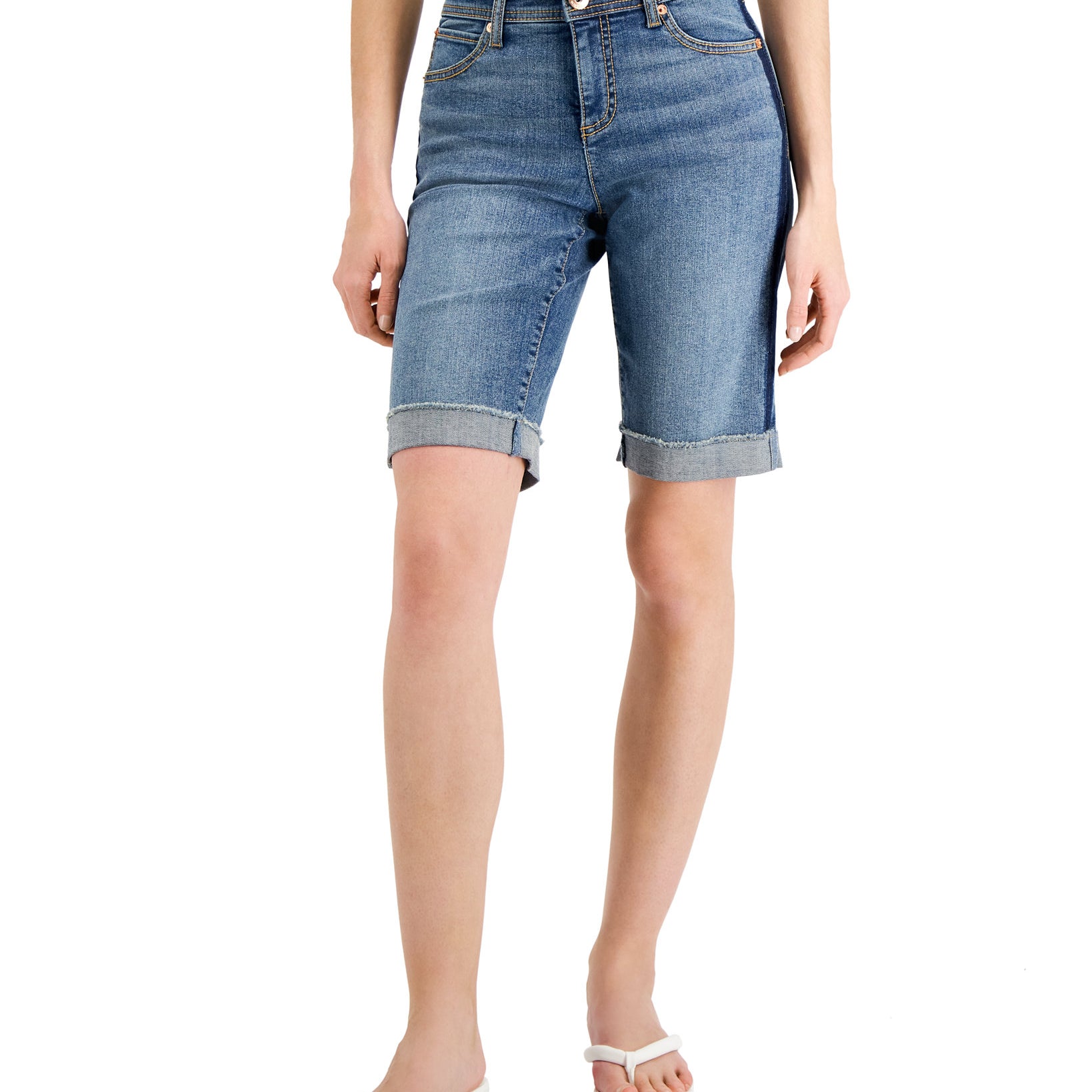 INC International Concepts Women Mid Rise Contrast Trim Shorts Cordelia Wash