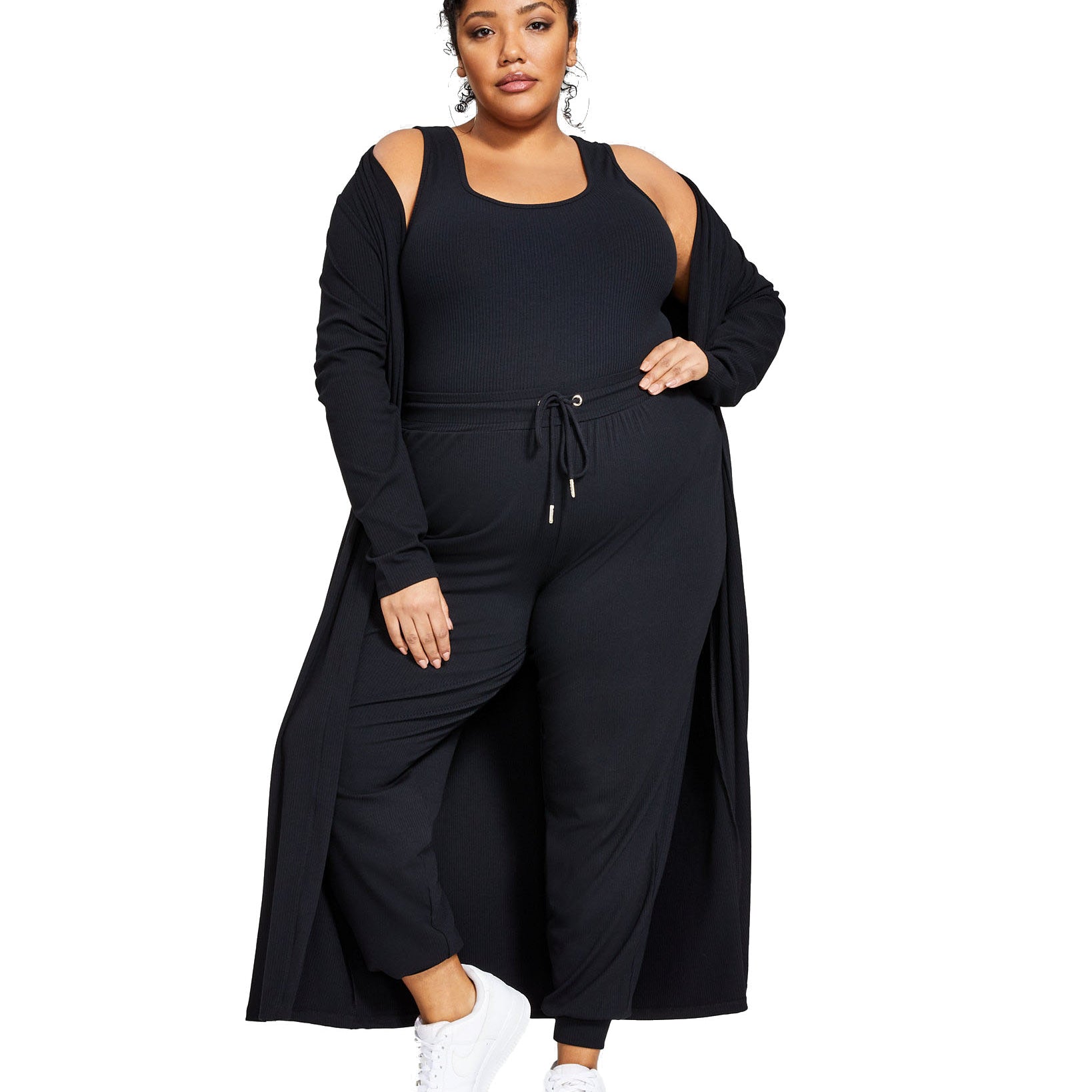 Nina Parker Women Plus Petite Trendy Ribbed Knit Duster Anthracite
