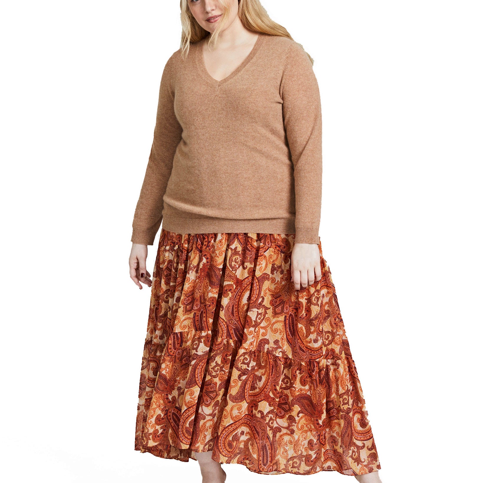 Charter Club Women Plus V Neck Cashmere Sweater Heather Camel