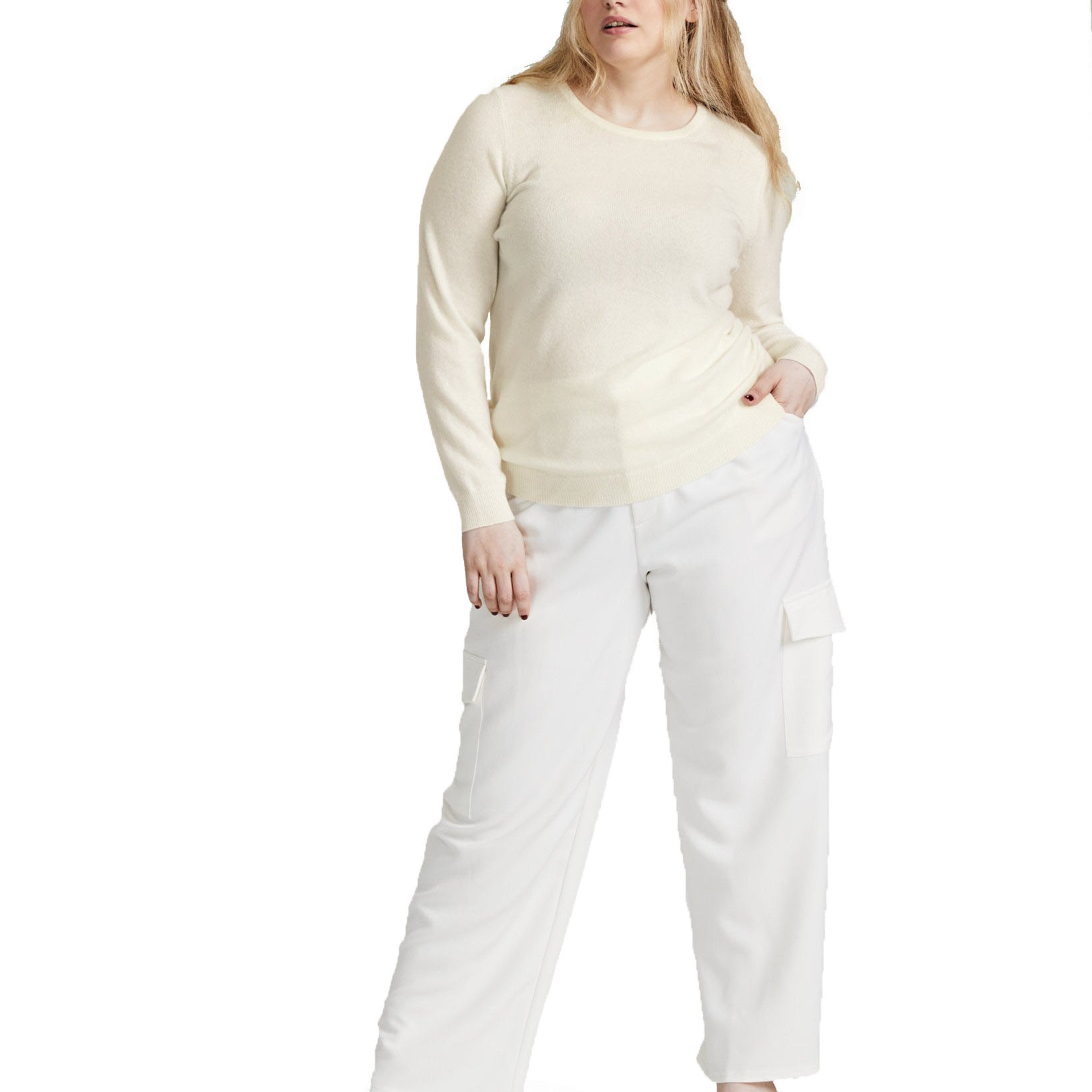 Charter Club Women Plus Cashmere Crewneck Sweater Bianco Crema