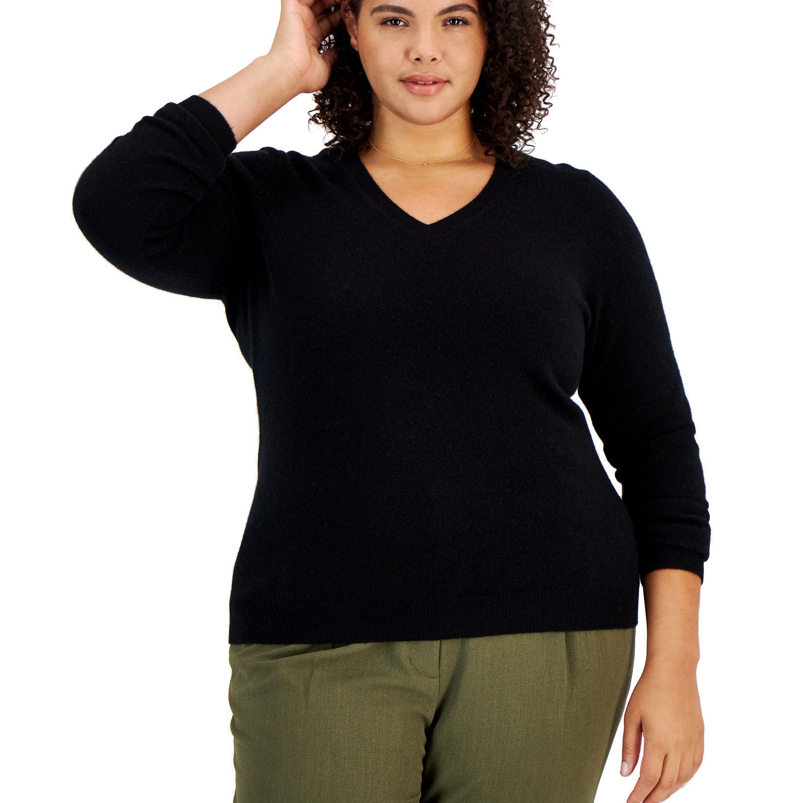 Charter Club Women Plus Cashmere Wool Blend V Neck Sweater Classic Black