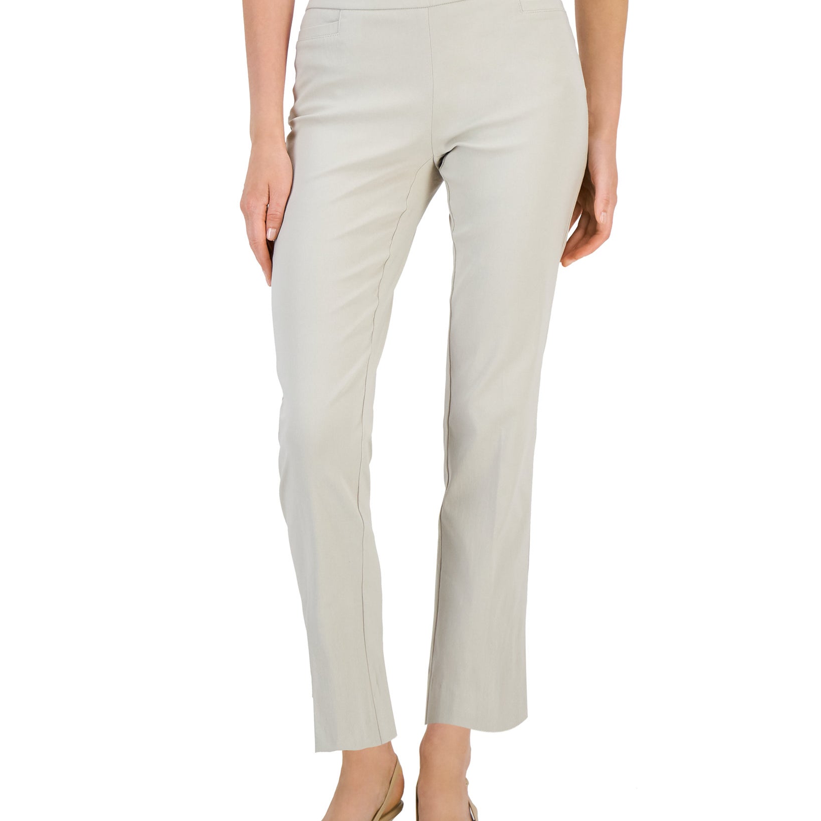 JM Collection Womens Petite Tummy Control Pull On Pants Stonewall
