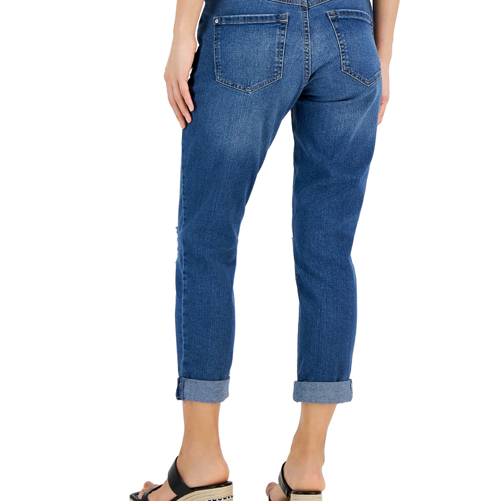 INC International Concepts Women Curvy Mid Rise Ripped Straight Leg Jeans