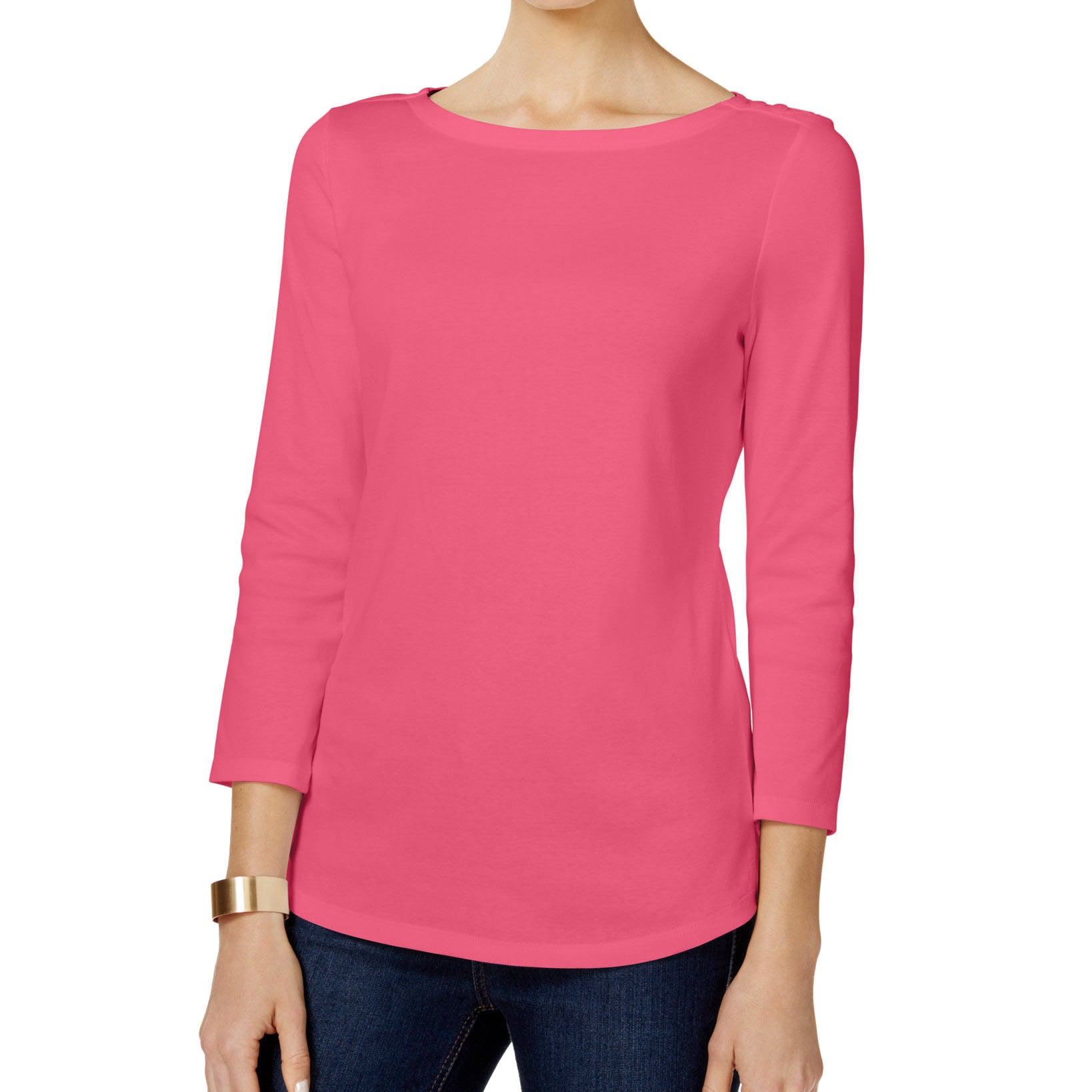 Charter Club Women Pima Cotton Boat Neck Button Shoulder Top Tuscan Coral