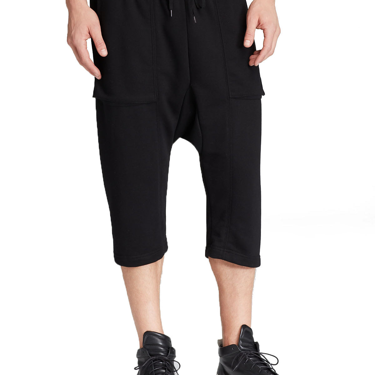 Black Apple Men Drop Crotch Shorts Black