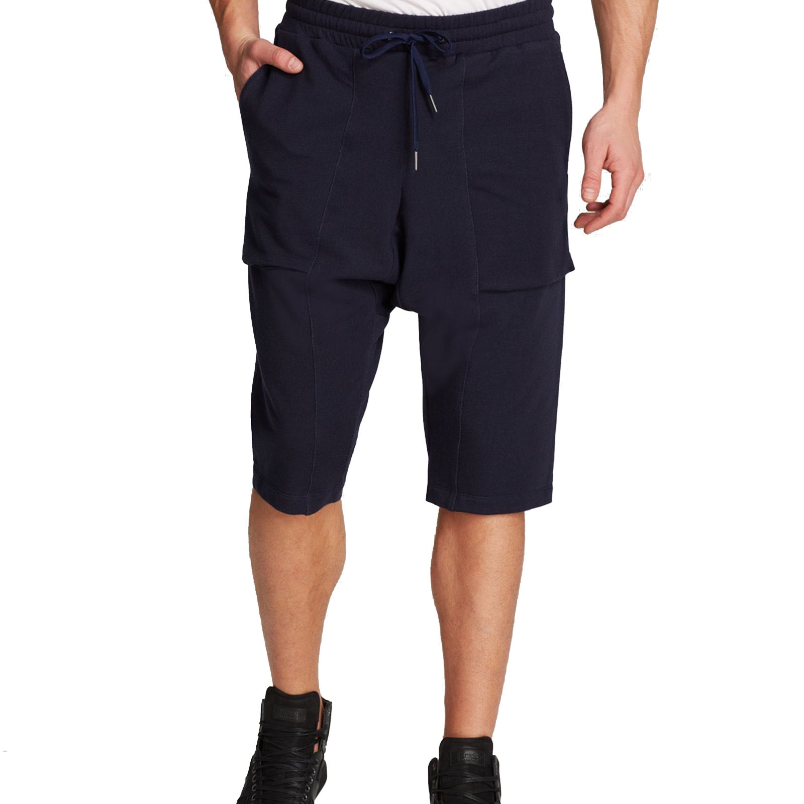 Black Apple Men Drop Crotch Shorts Indigo