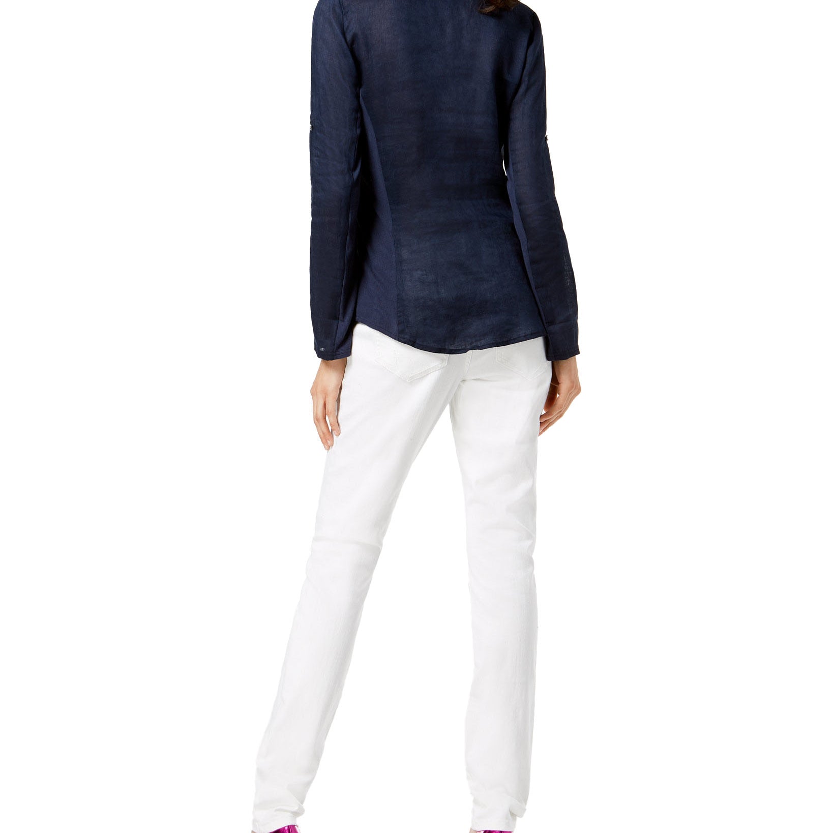 INC International Concepts Women Linen Blend Utility Shirt