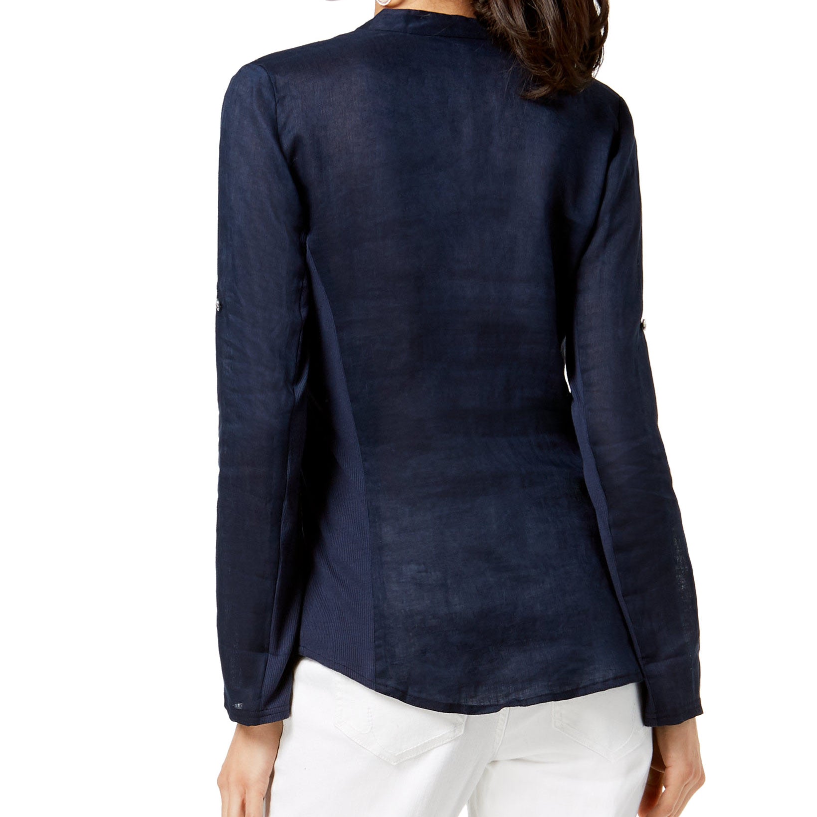 INC International Concepts Women Linen Blend Utility Shirt