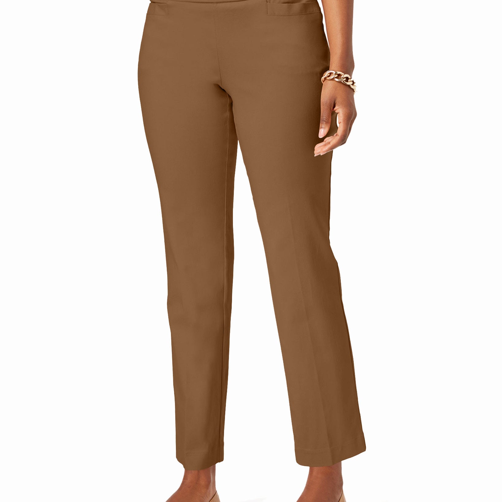 JM Collection Women Pull On Tummy Control Slim Leg Pants Brown Clay