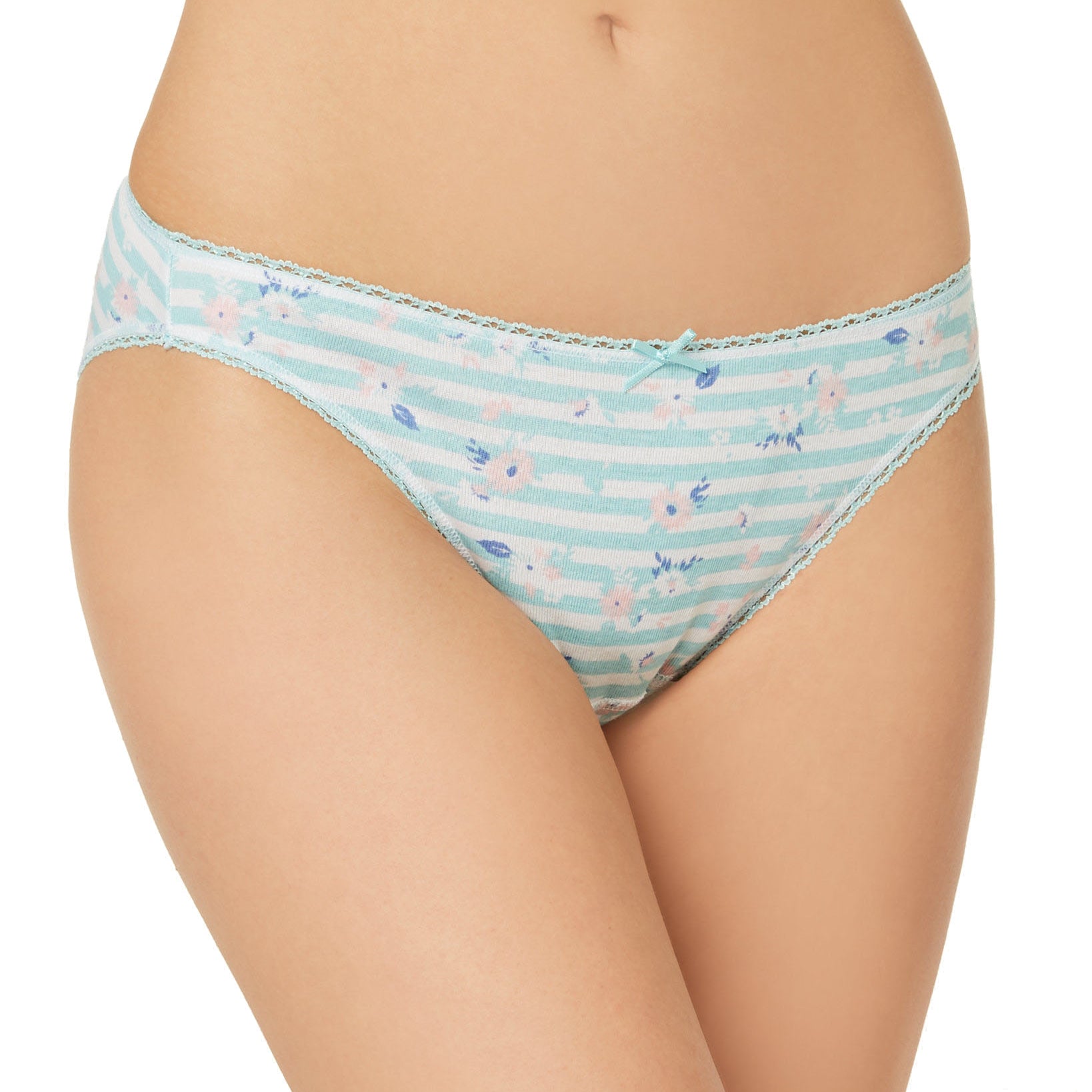 Charter Club Women Pretty Cotton Bikini Underwear Floral Stripe