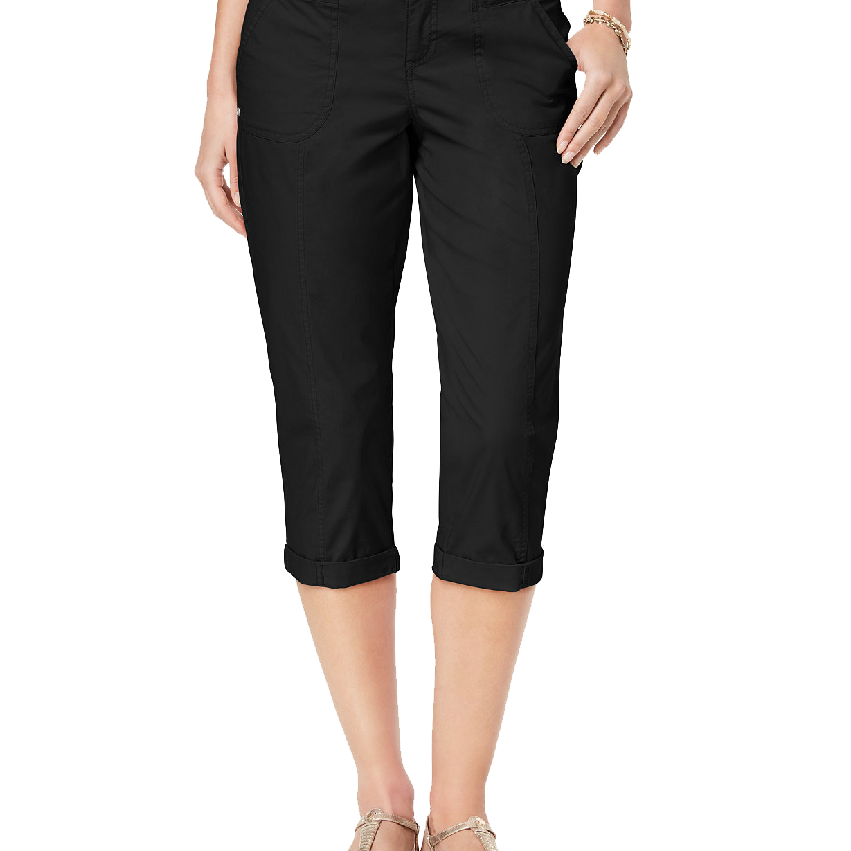 Style & Co Women Petite Cuffed Capri Pants Deep Black