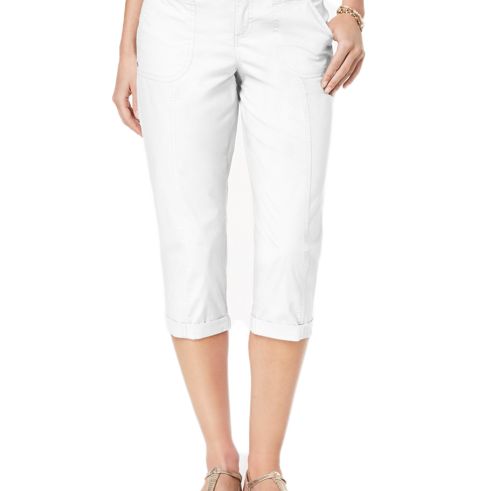 Style & Co Women Petite Cuffed Capri Pants Bright White