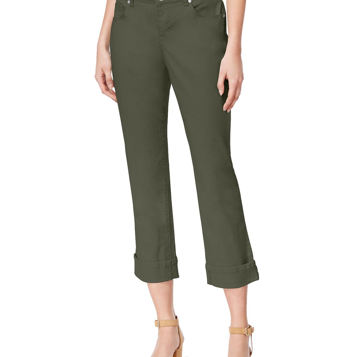 Style & Co Women Curvy Cuffed Capri Jeans Olive Sprig