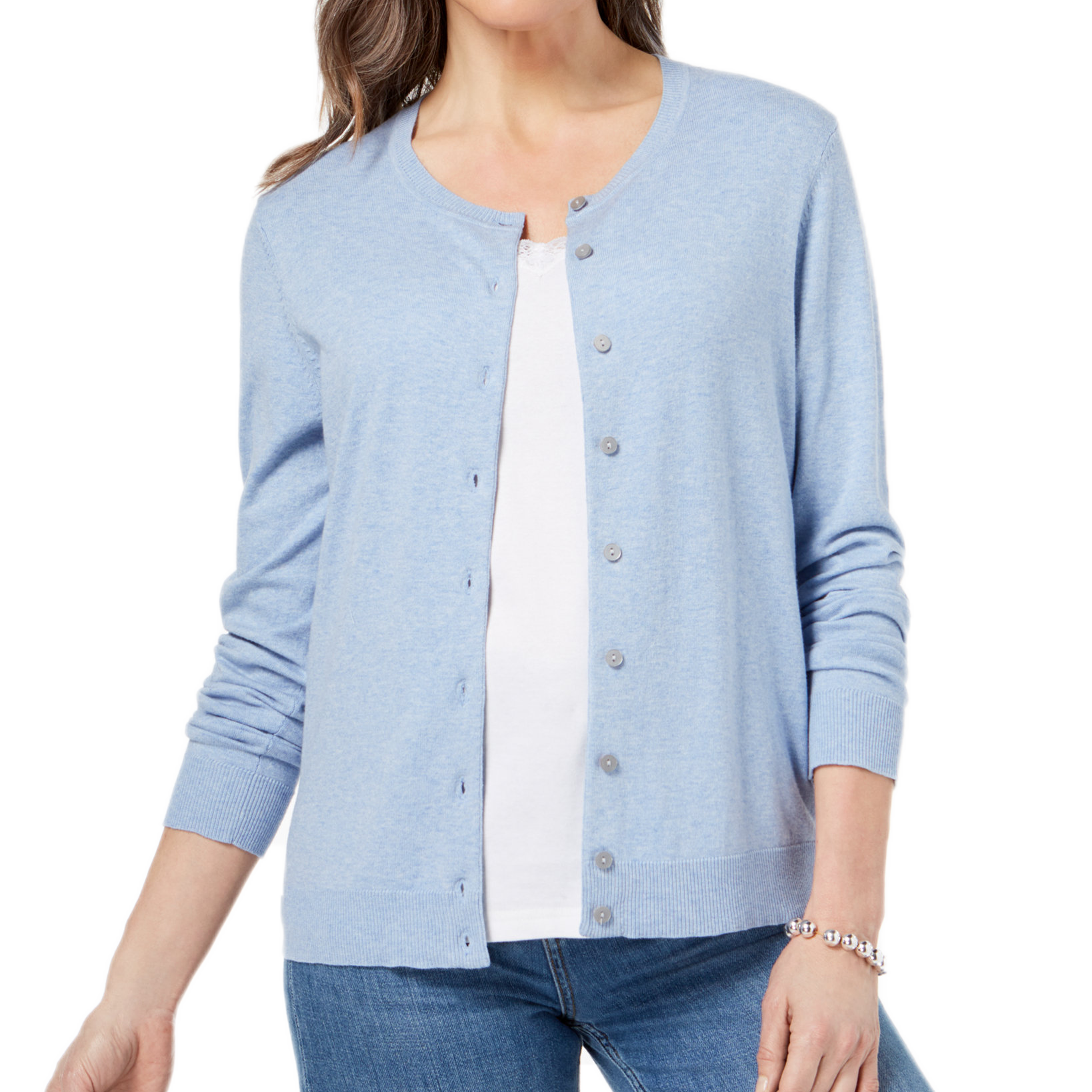 Karen Scott Women Crew Neck Cardigan