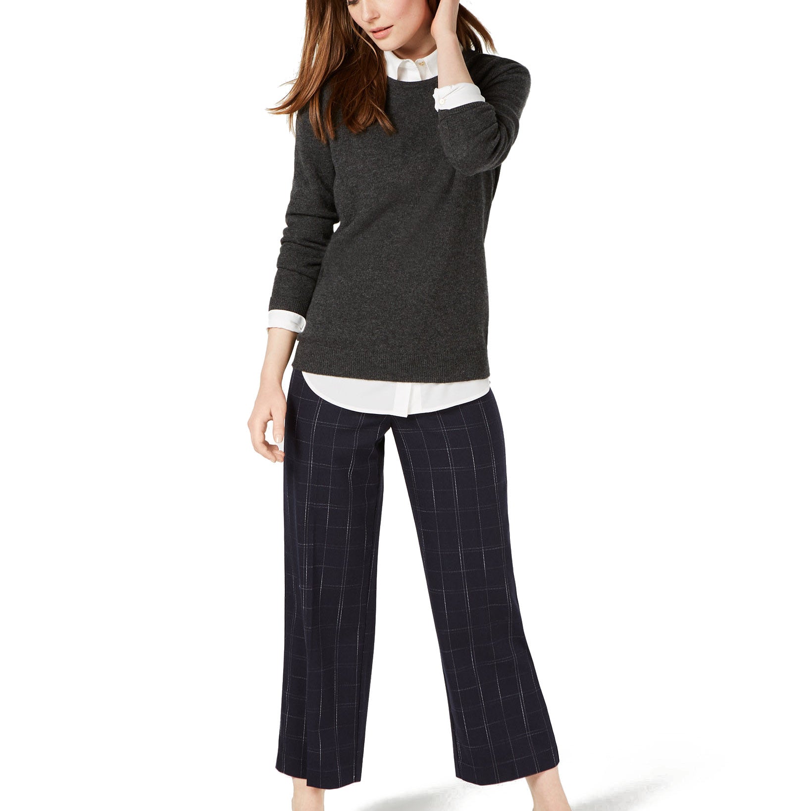Charter Club Women Petite Crew Neck Cashmere Sweater Heather Cinder