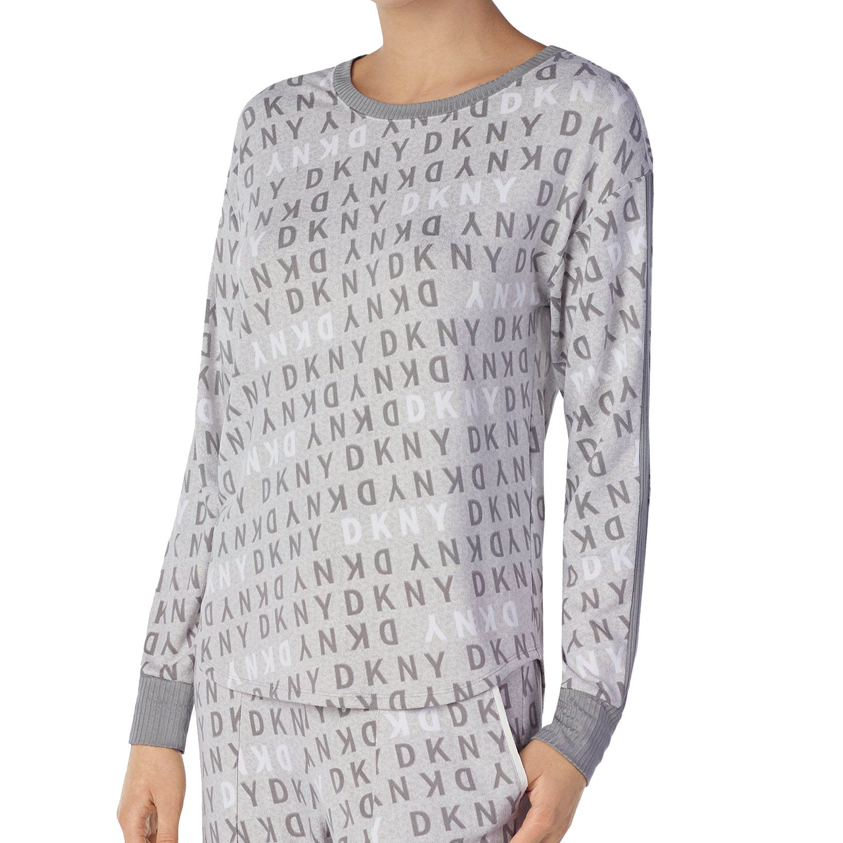 DKNY Women Logo Long Sleeve Knit Pajama Top Grey