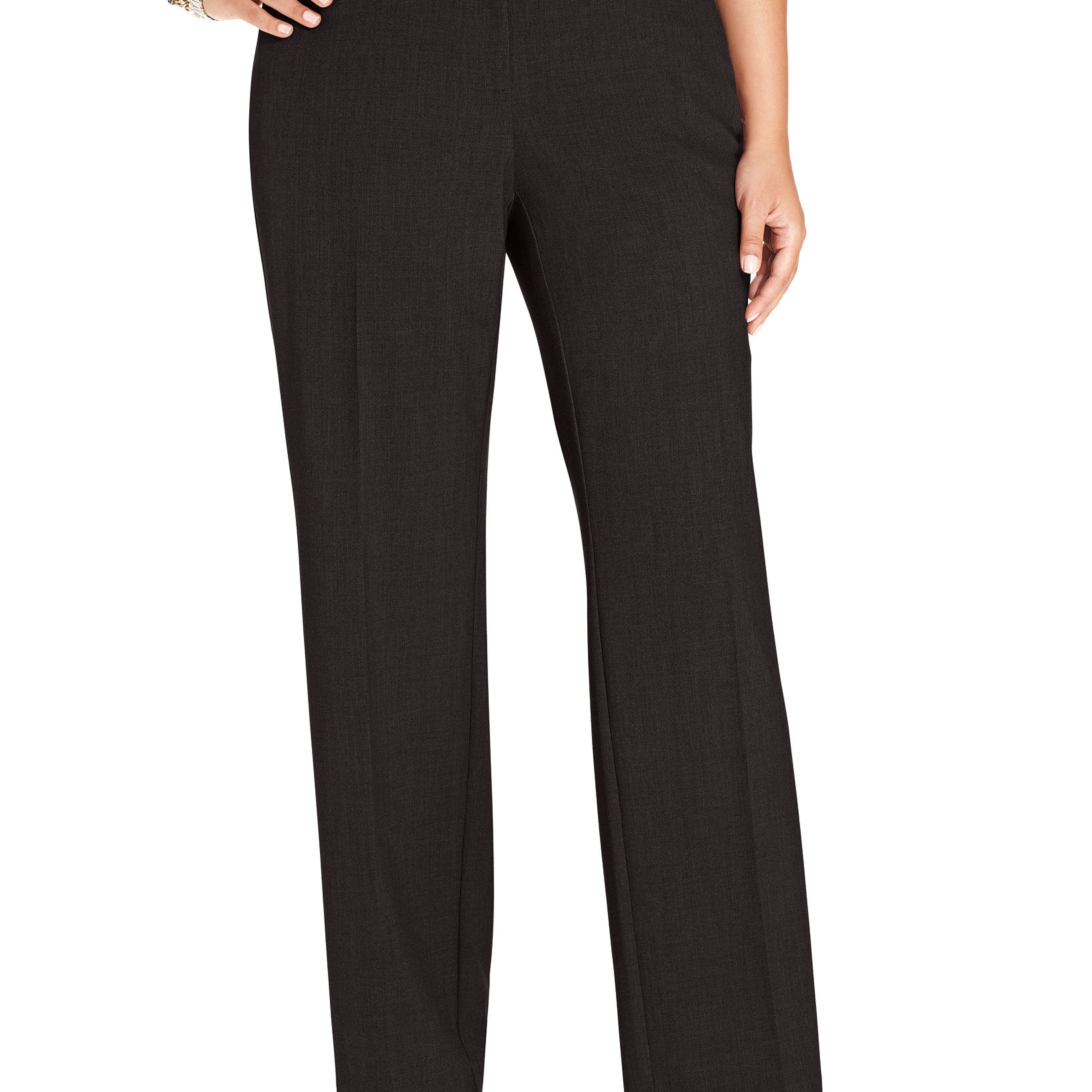 JM Collection Women Plus Curvy Fit Straight Leg Pants Espresso Roast