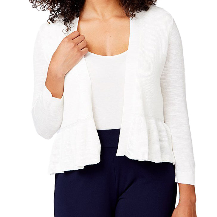 Tommy Hilfiger Women Peplum Open Front Cardigan Sweater Ivory
