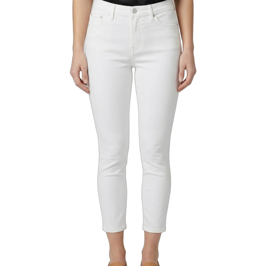 Person wearing white jeans on a white background