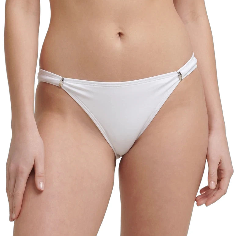 woman wearing Calvin Klein bikini bottoms on a white background