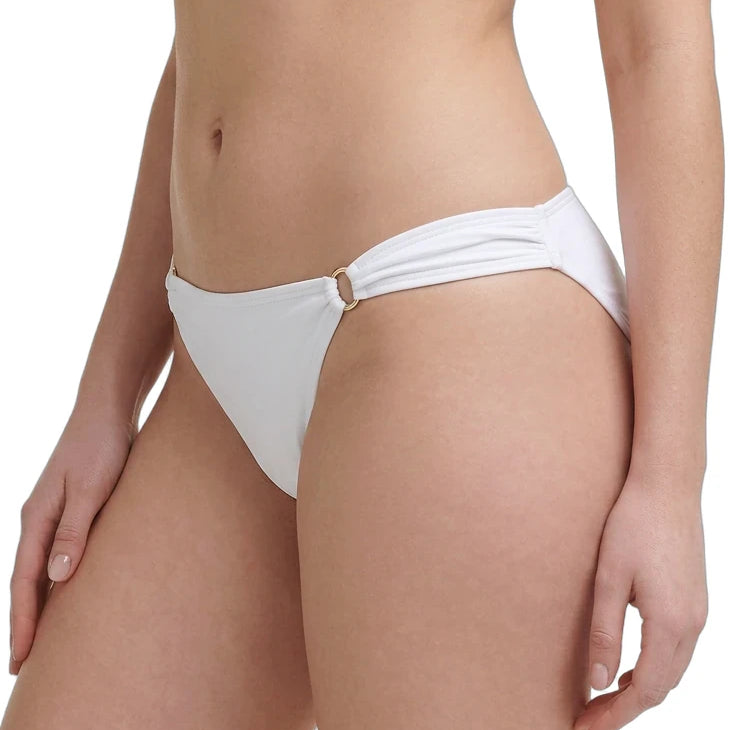 woman wearing Calvin Klein bikini bottoms on a white background