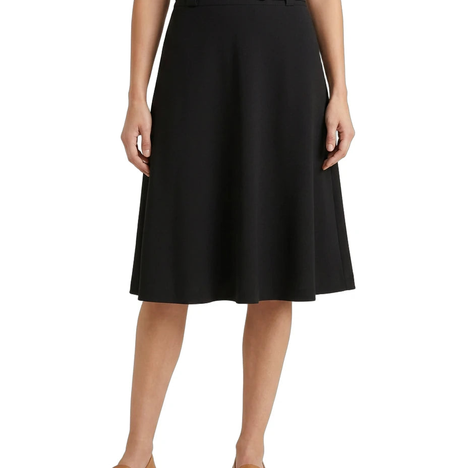 Black Calvin Klein skirt worn by a person on a white background